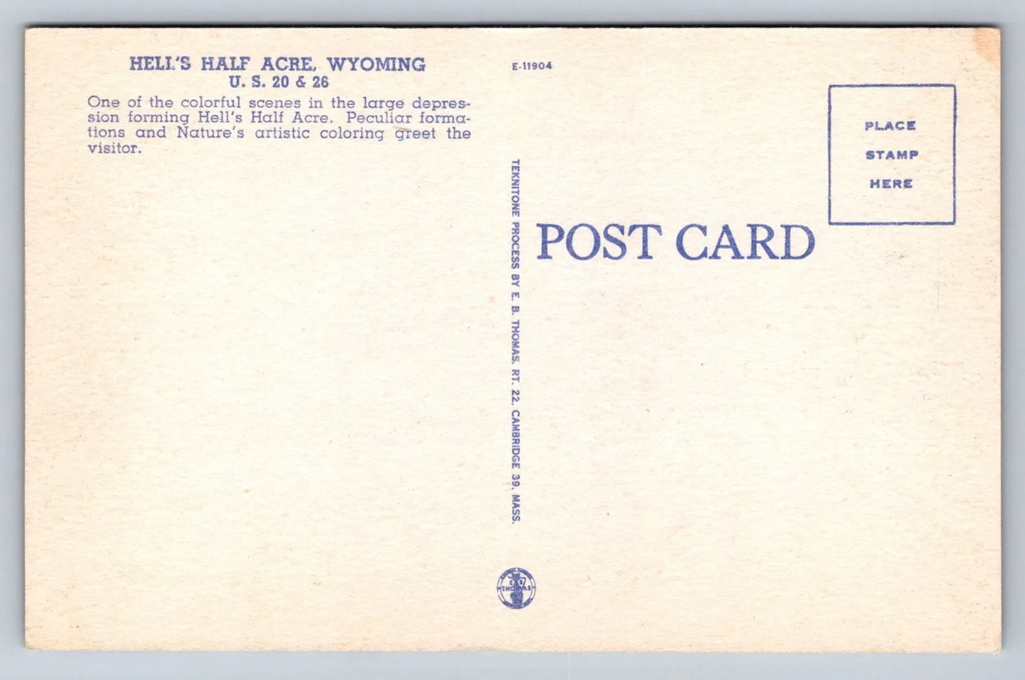 Hell's Half Acre, Wyoming Vintage Postcard