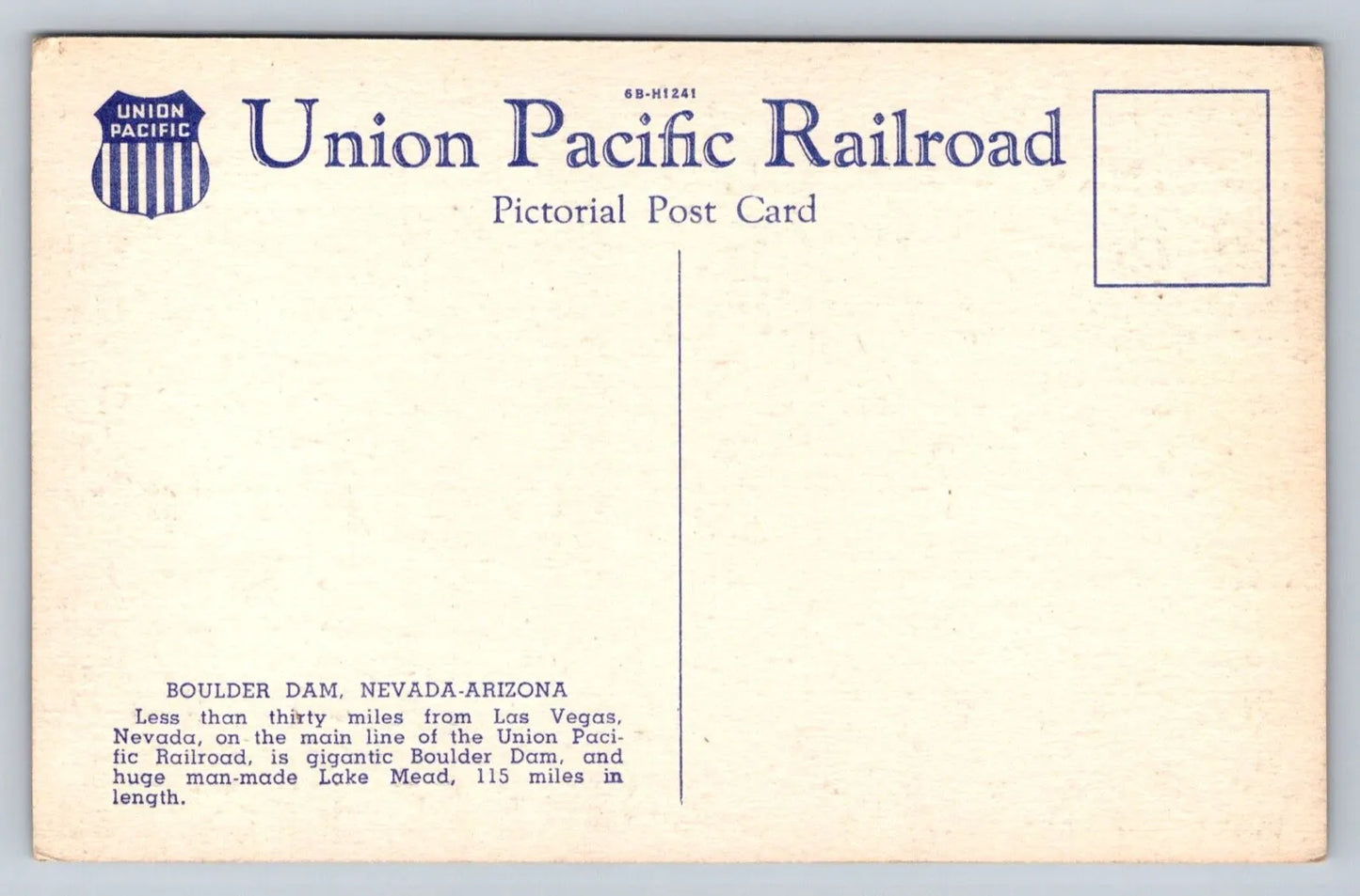 Boulder Dam, Nevada-arizona - Union Pacific Railroad Pictorial Postcard Postcard