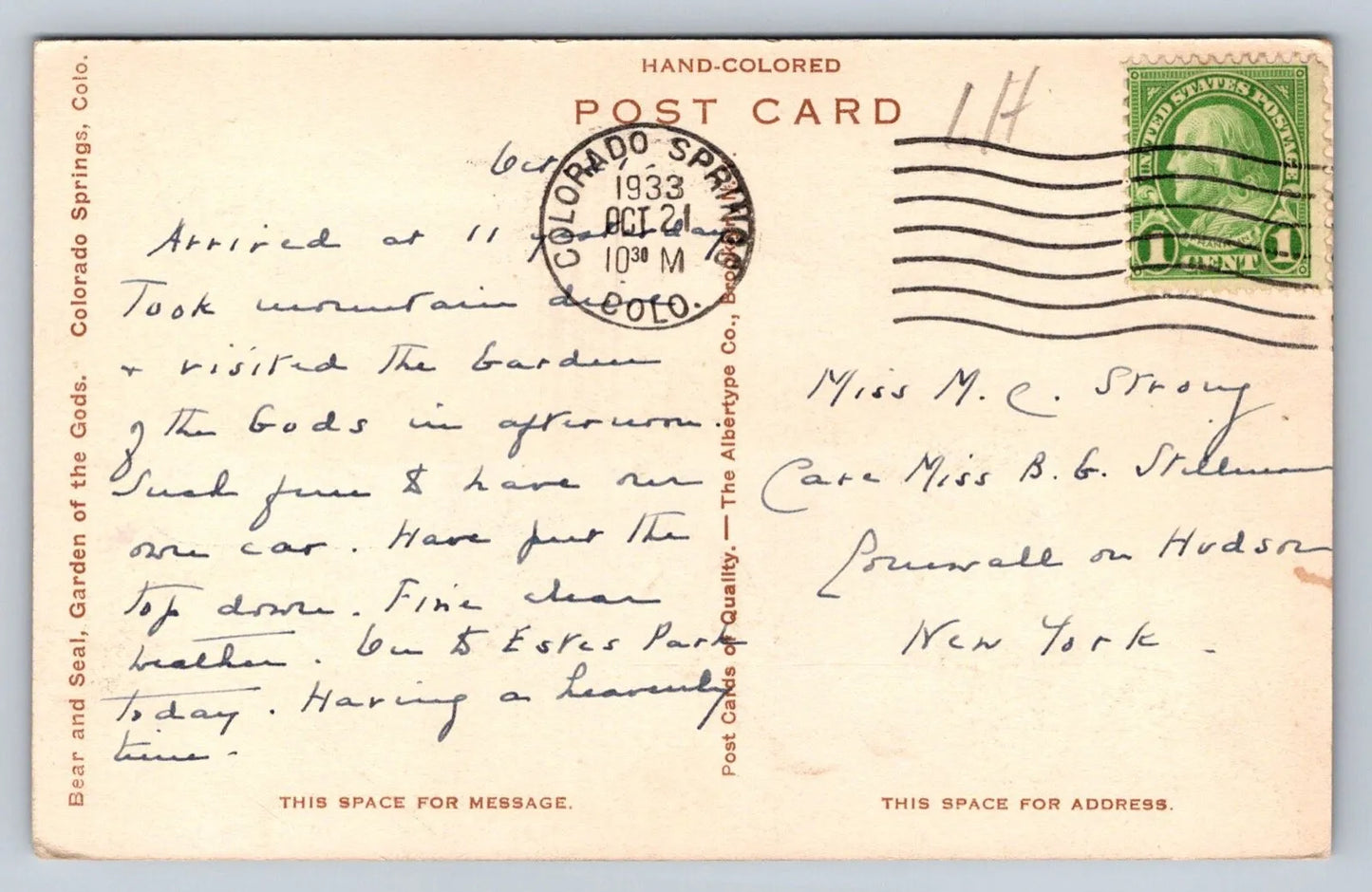 Bear and Seal, Garden of the Gods, Colorado Springs, Colorado Vintage Postcard