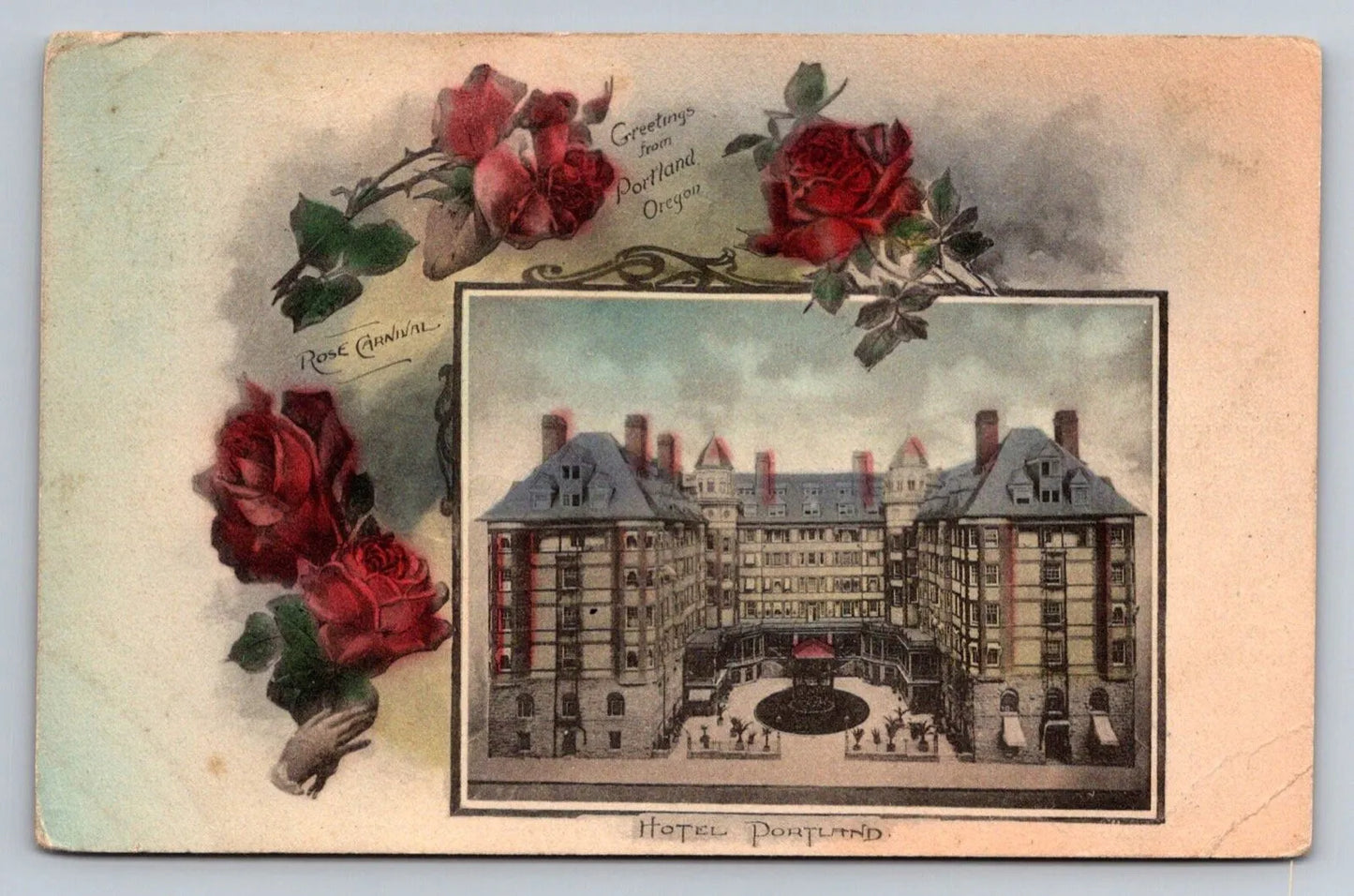 Hotel Portland Rose Carnival Greetings from Portland, Oregon Vintage Postcard