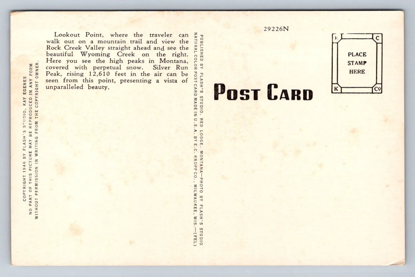 Lookout Point, 4th Switchback from 5th Level, on Beartooth Hi-Way, MT Postcard