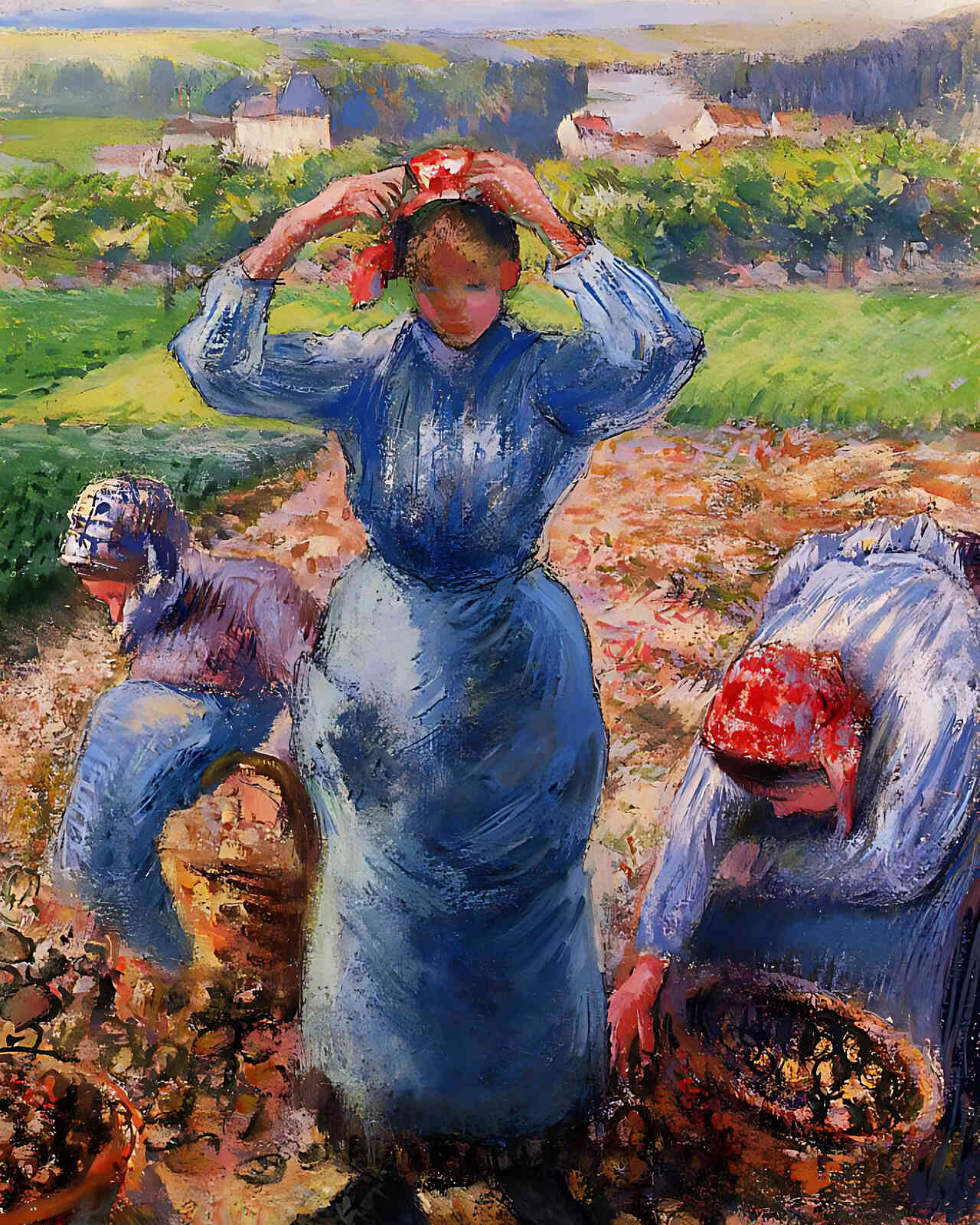 Peasants Harvesting Potatoes Painting by Camille Pissarro 8x10" Art Print