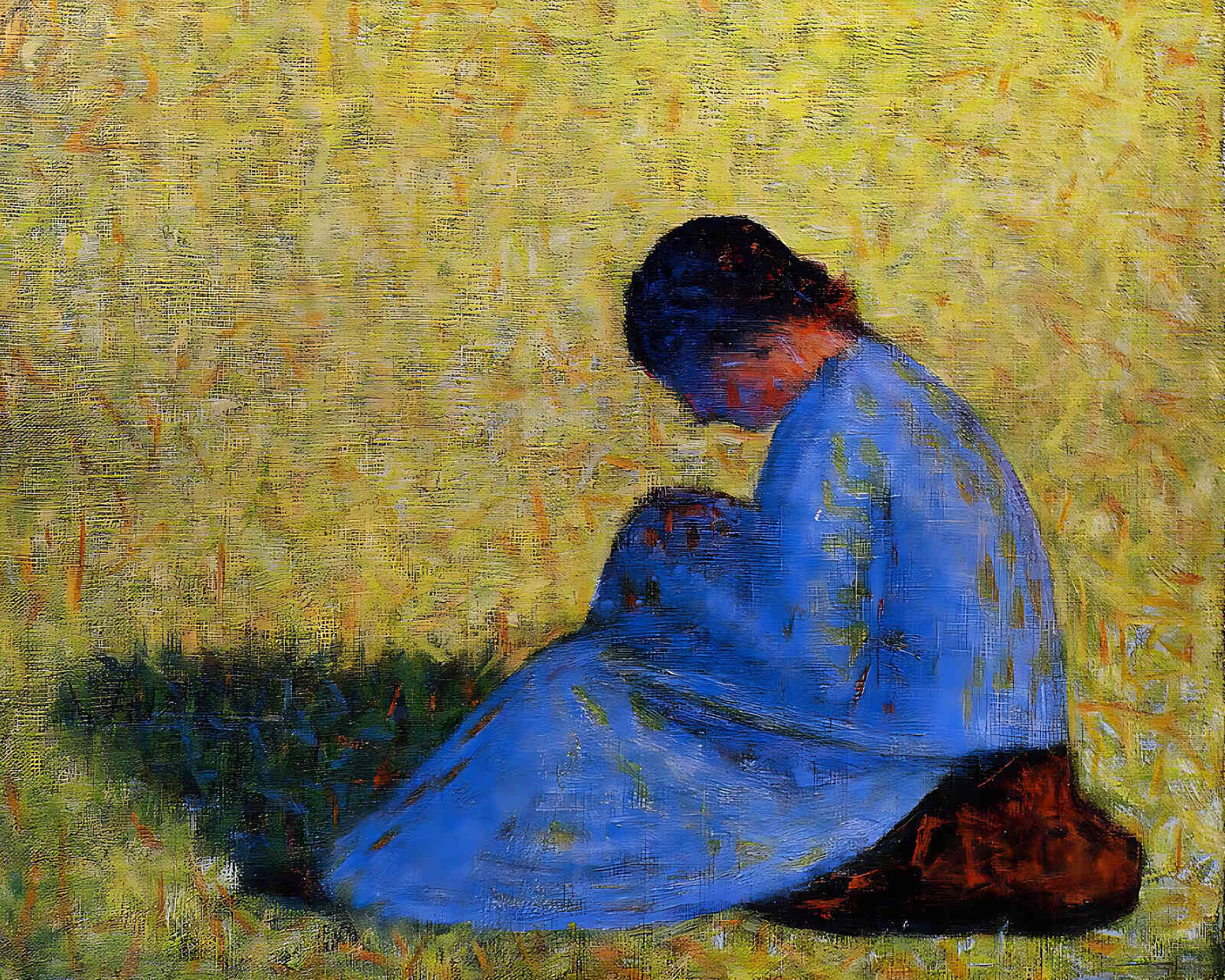 Peasant Woman Seated in the Grass Painting by Georges Seurat 8x10" Art Print