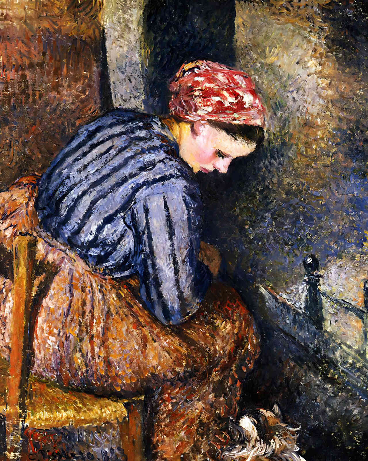 Peasant Woman Warming Herself Painting by Camille Pissarro 8x10" Art Print