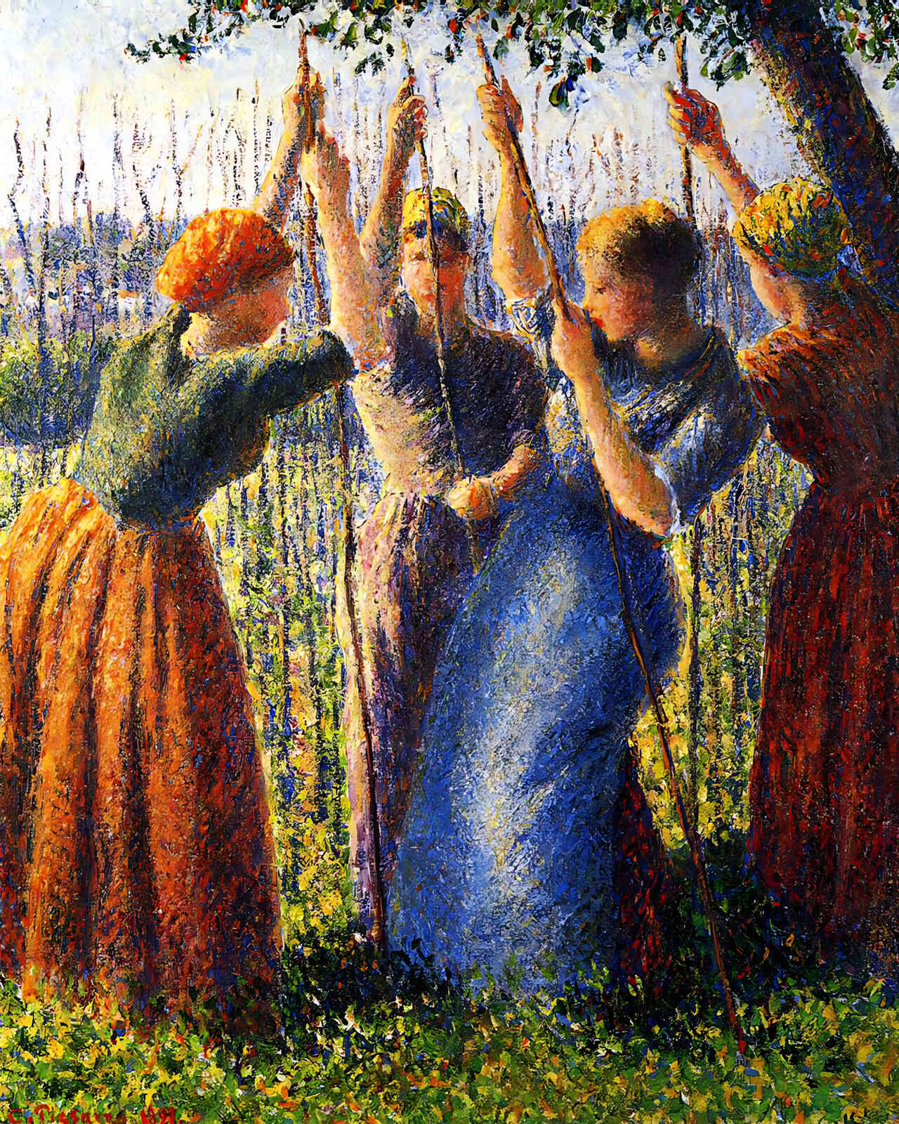 Peasant Women Planting Stakes Painting by Camille Pissarro 8x10" Art Print