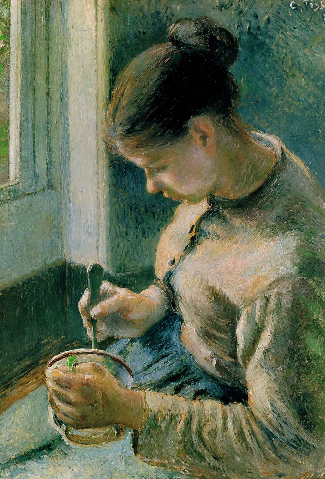 Peasant Girl Drinking Her Coffee 1881 by Camille Pissarro Art Print (6 Sizes)