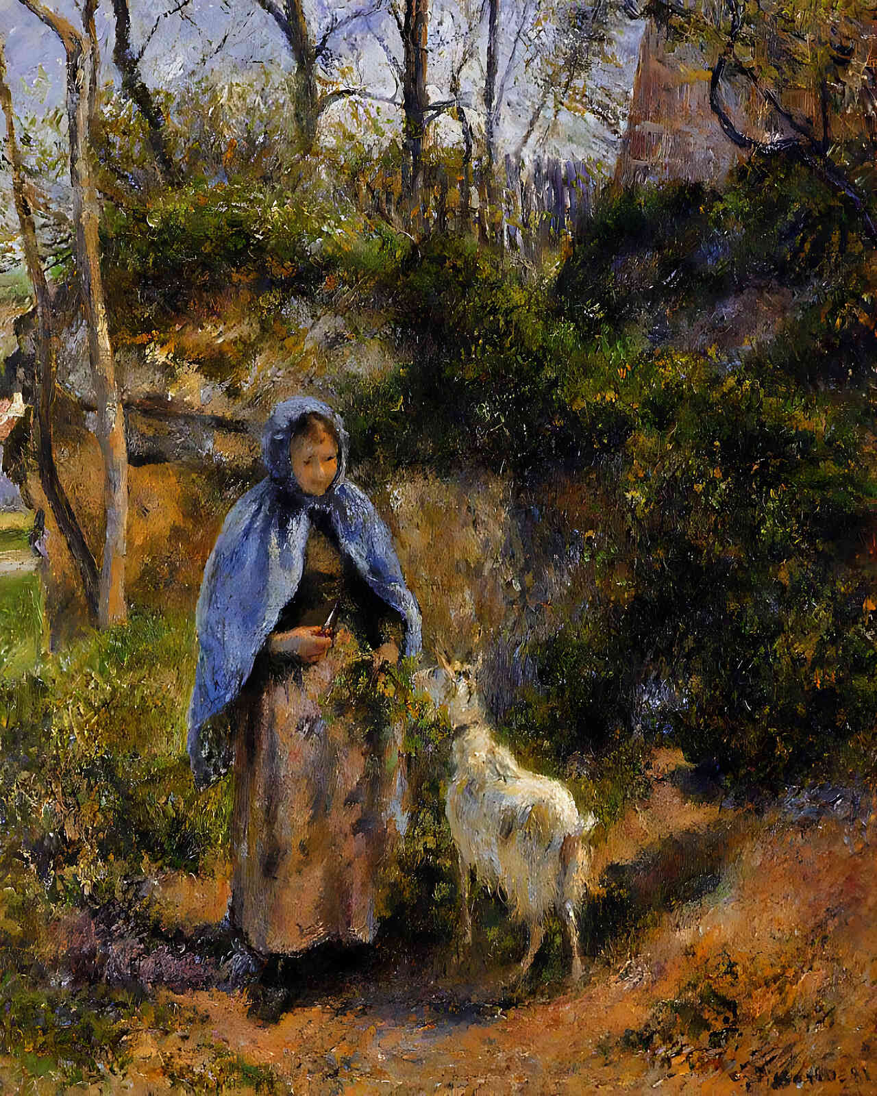 Peasant Woman with a Goat Painting by Camille Pissarro 8x10" Art Print