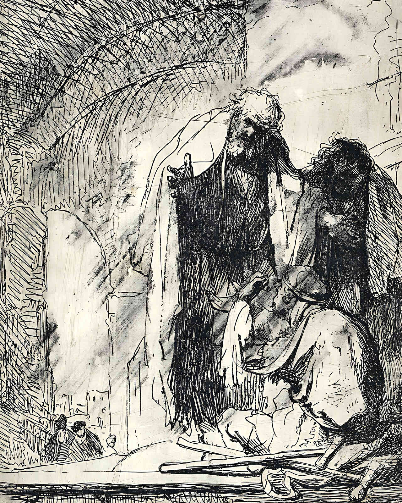 Peter and John at the Gate of the Temple Painting by Rembrandt 8x10" Art Print