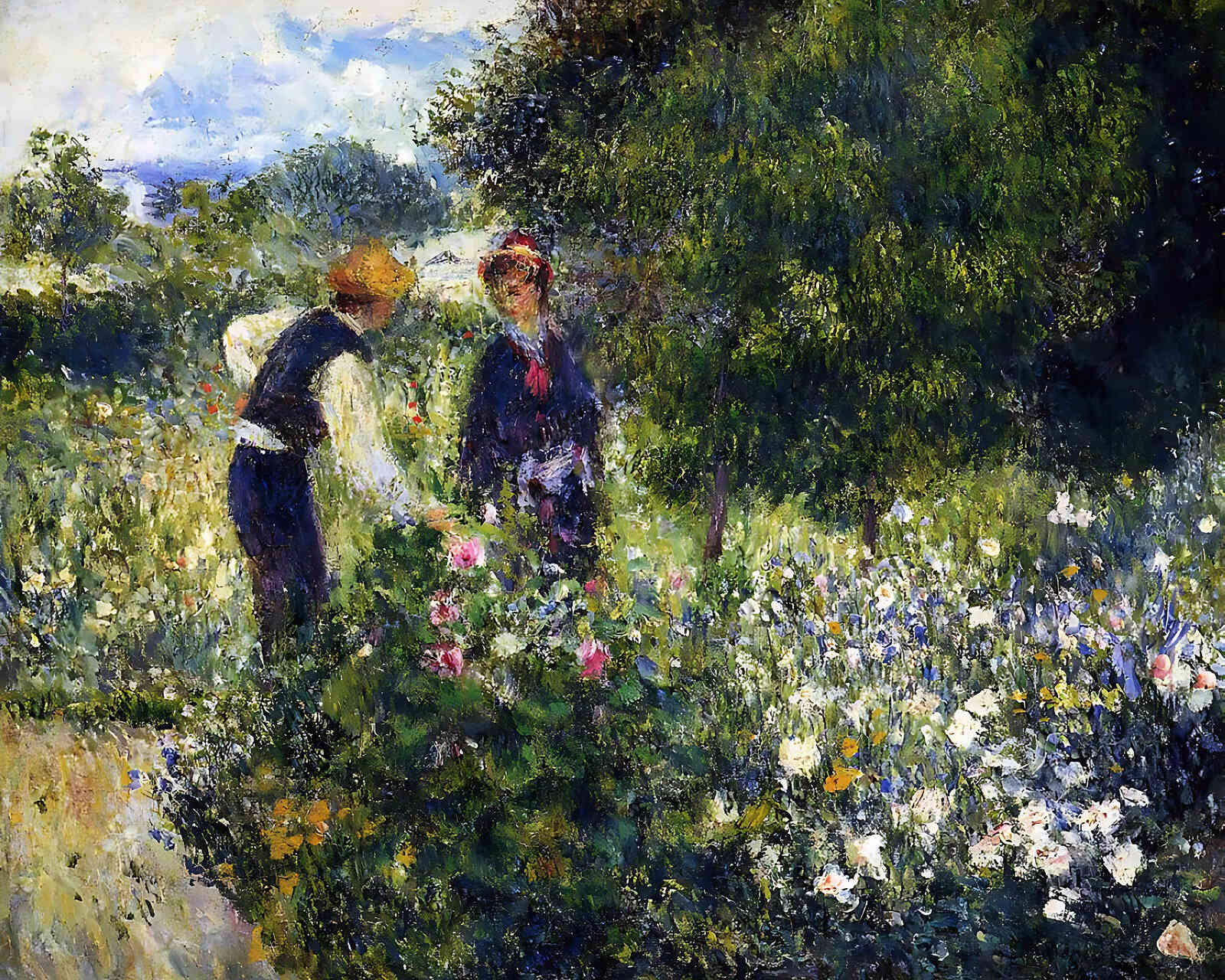 Picking Flowers Painting by Pierre-Auguste Renoir 8x10" Art Print - Restored