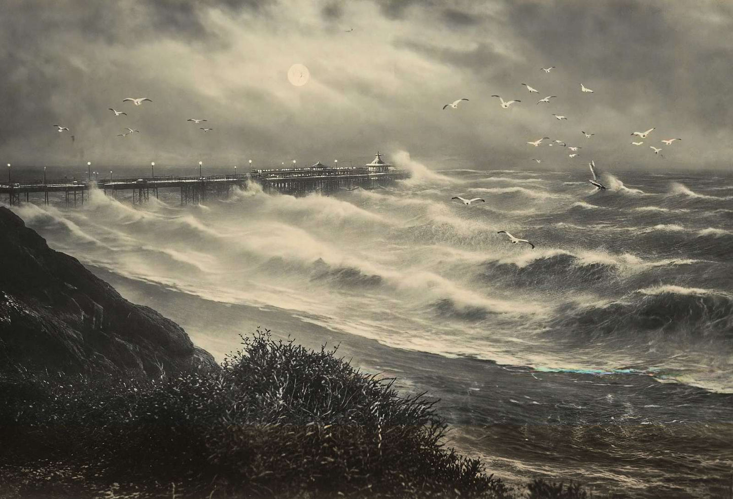 Pier and Rough Sea Bournemouth in 1903 Vintage Print (7 Sizes) - Archival Paper