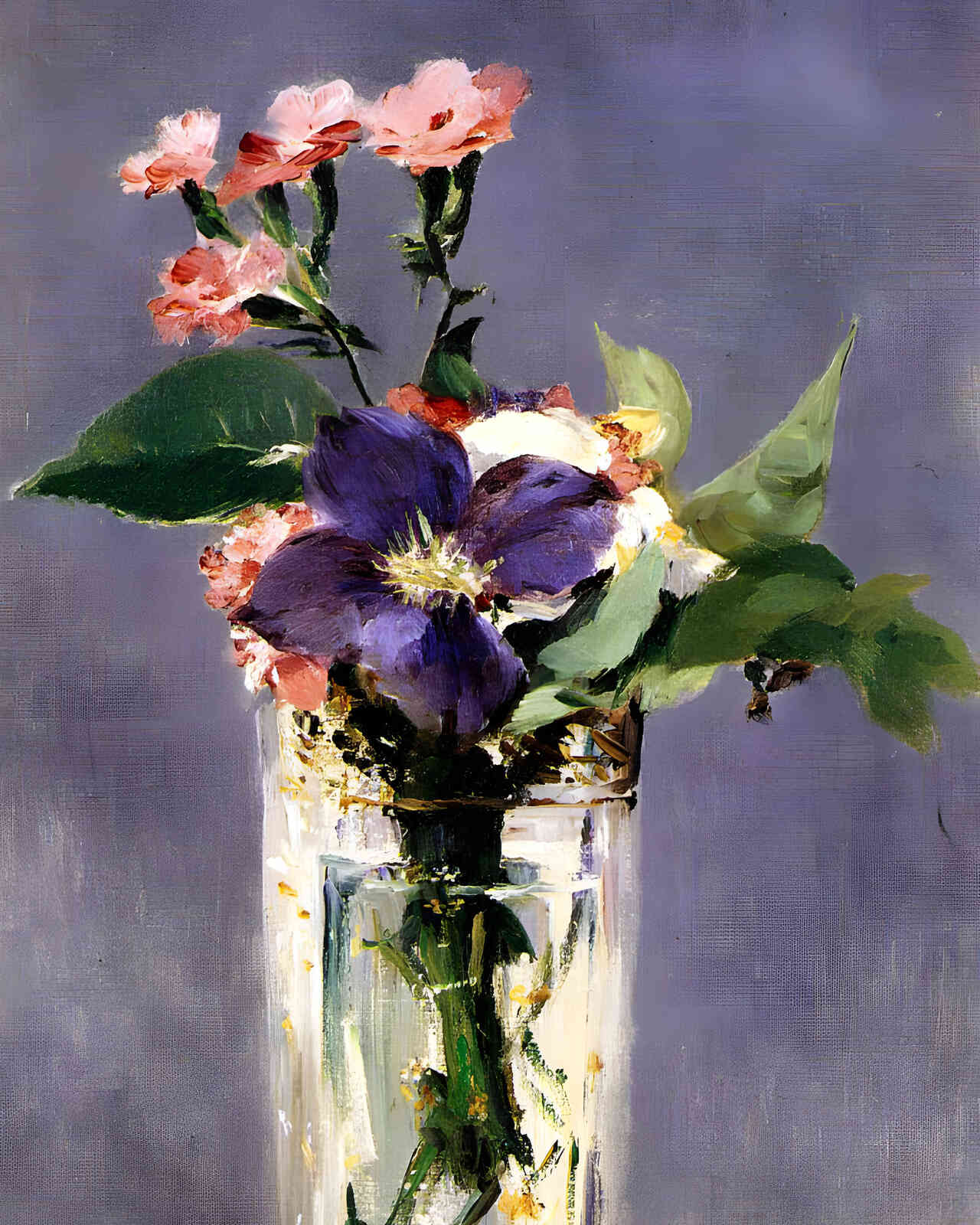 Pinks and Clematis in a Crystal Vase 1882 Painting by Edouard Manet 8x10" Art Print