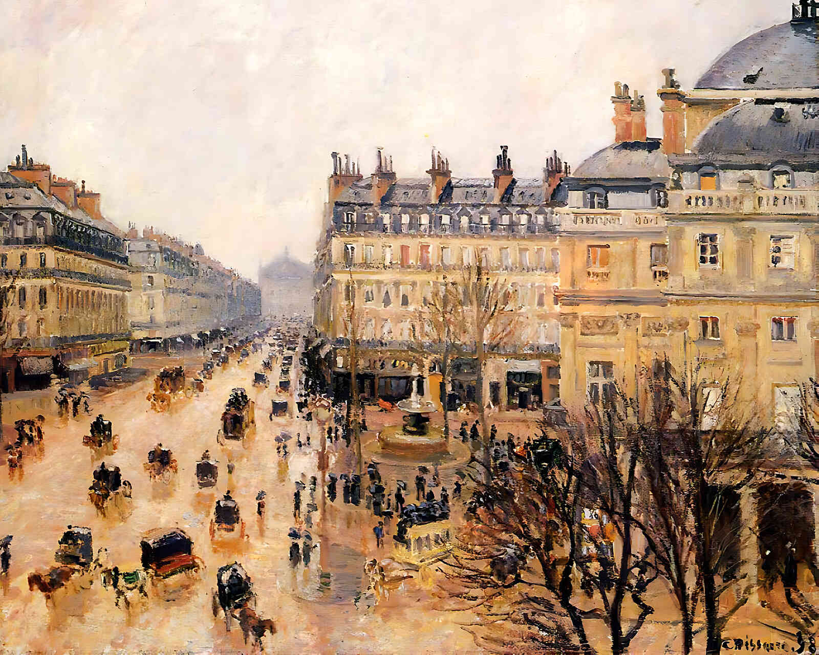 Place Du Theatre Francais Rain Effect by Camille Pissarro 8x10" Art Print