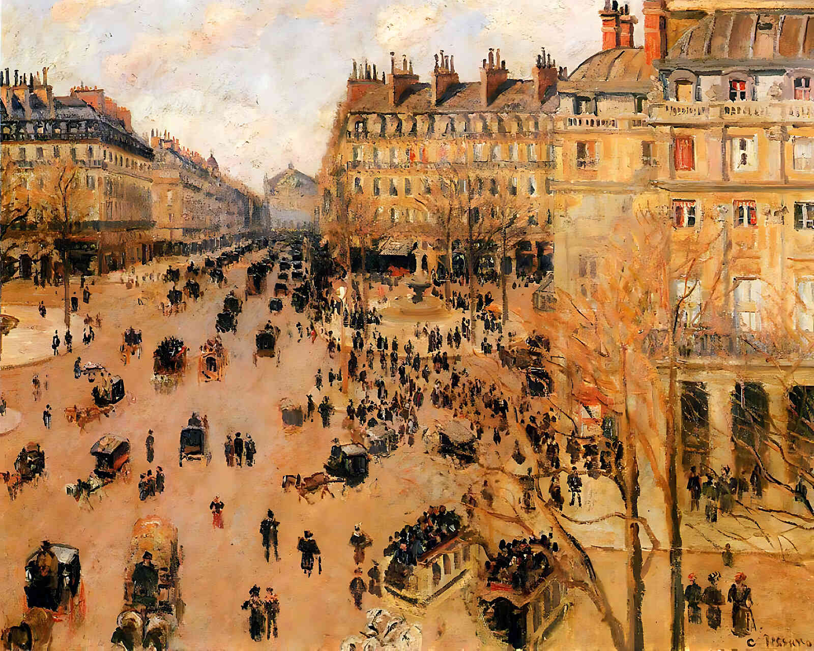 Place Du Thretre Francais Sun Effect by Camille Pissarro 8x10" Art Print