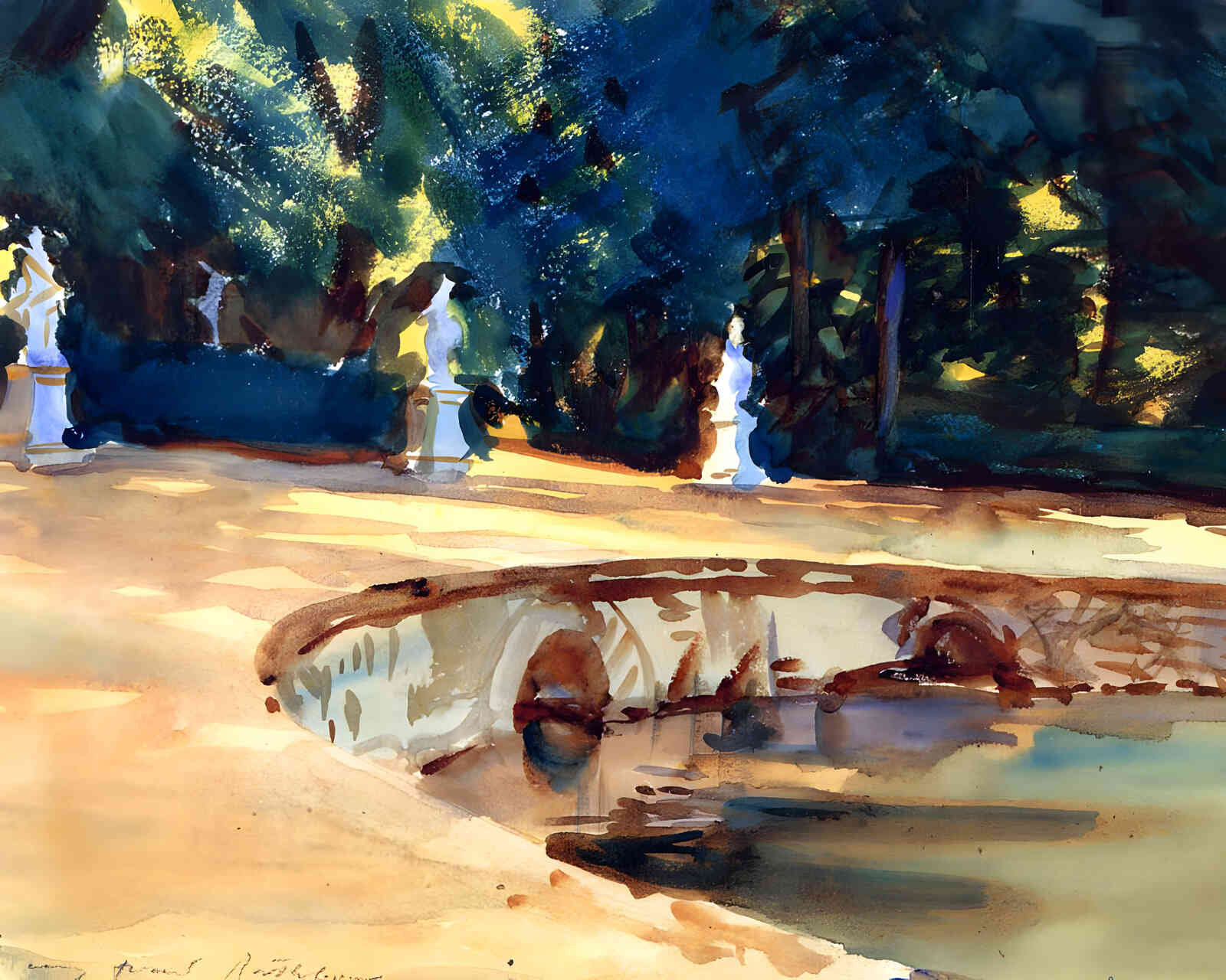 Pool in the Garden of La Granja 1912 Painting by John Singer Sargent 8x10" Art Print