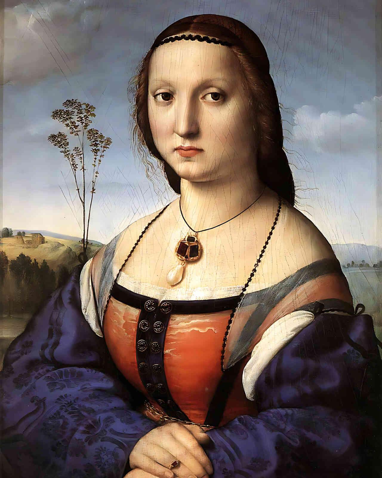 Portrait of Maddalena Doni Painting by Raphael 8x10" Art Print - Restored