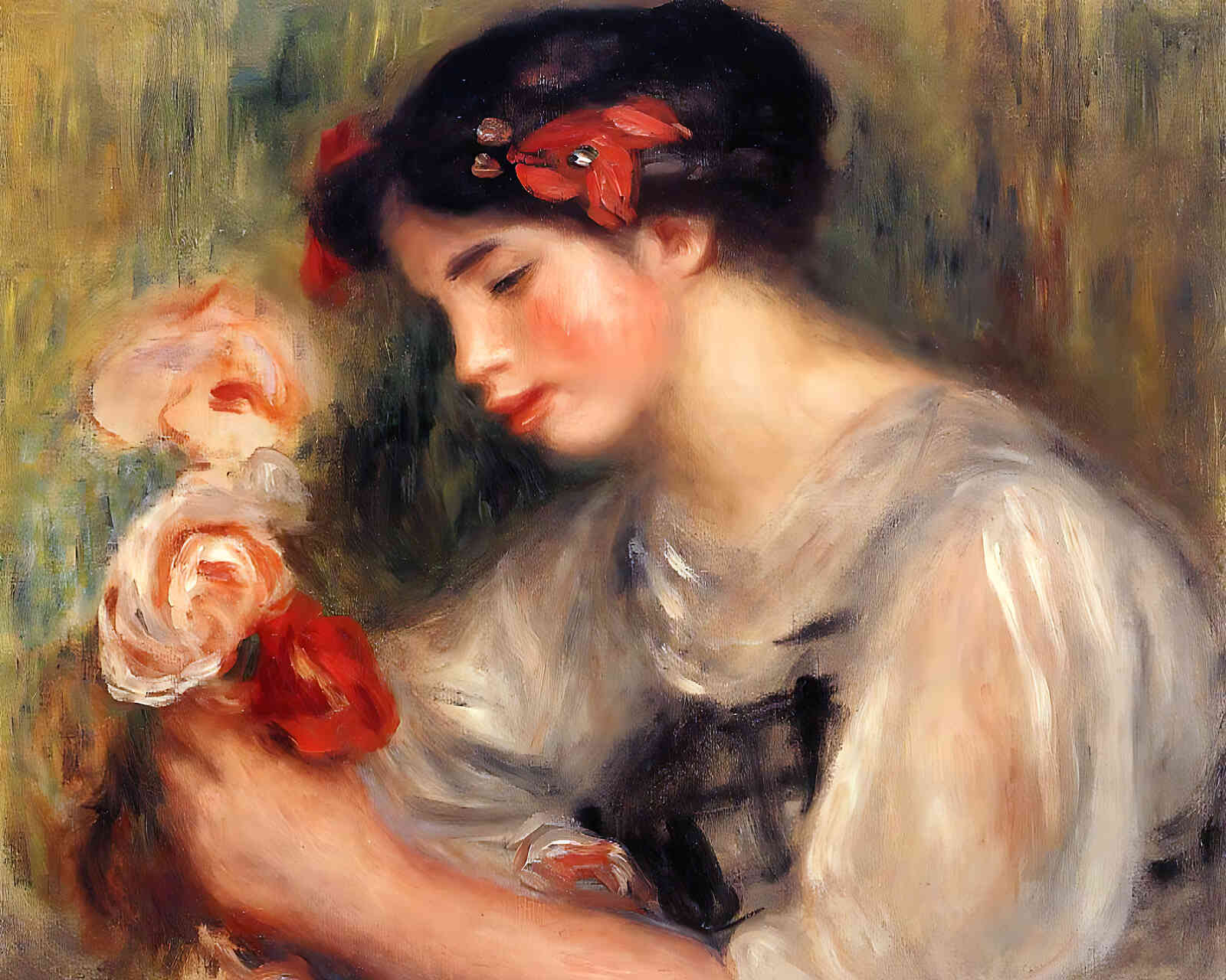 Portrait of Gabrielle (Young Girl with Flowers) 8x10" Print (High Quality)