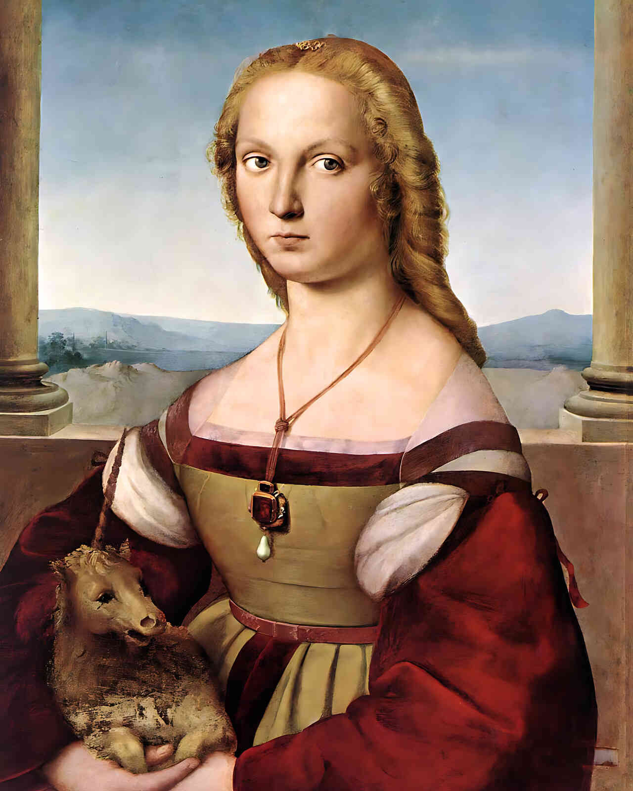 Portrait of a Lady with a Unicorn Painting by Raphael 8x10" Art Print - Restored