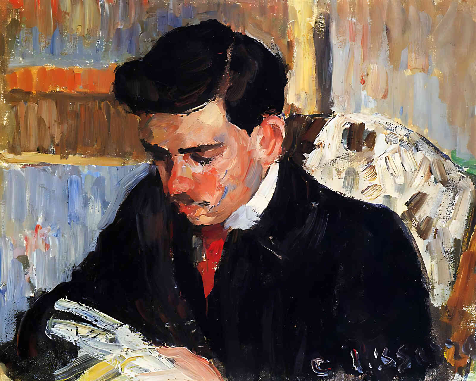 Portrait of Rodo Pissarro Reading Painting by Camille Pissarro 8x10" Art Print