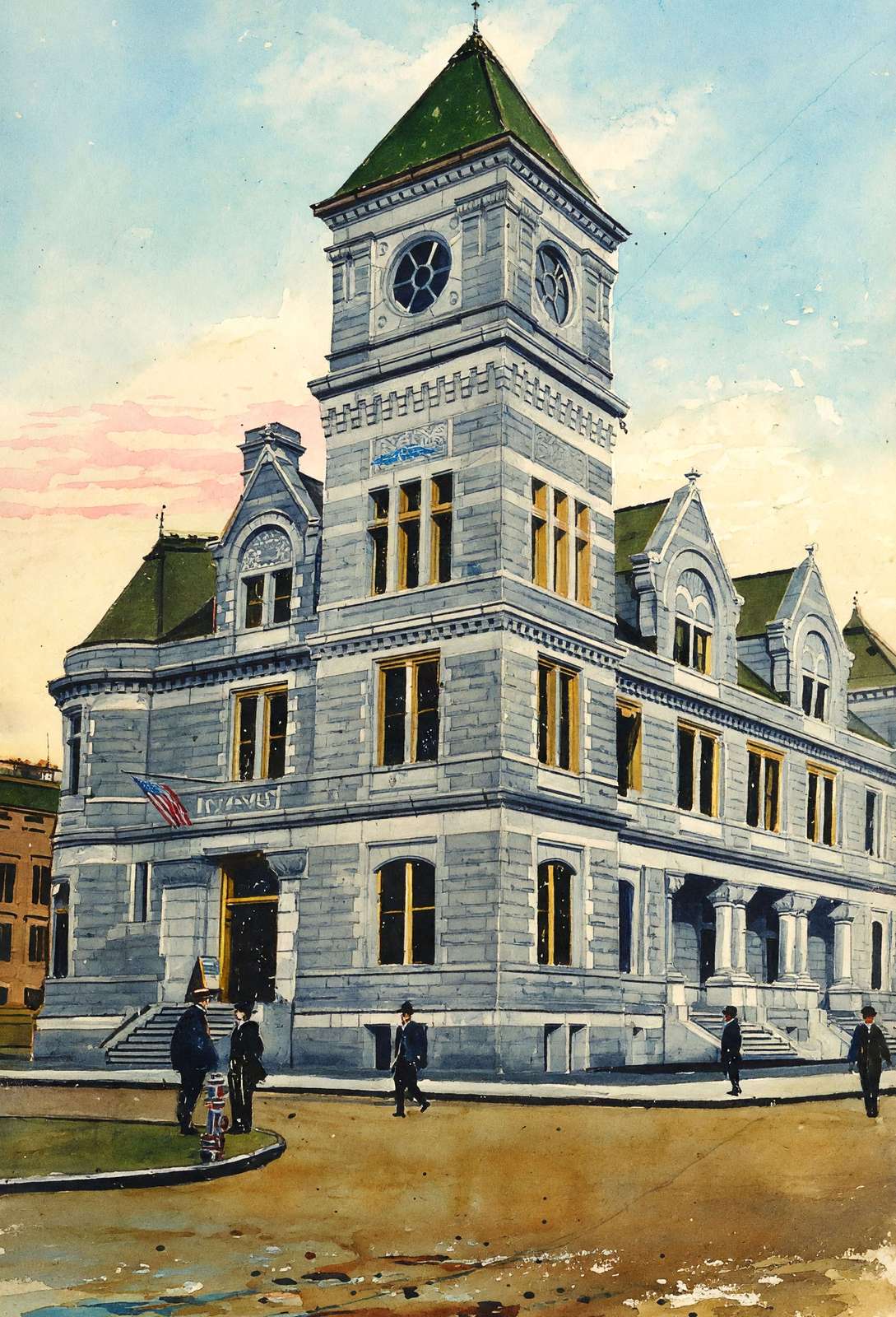 Post Office Manchester NH in 1907 Art Print (7 Sizes) - Premium Quality