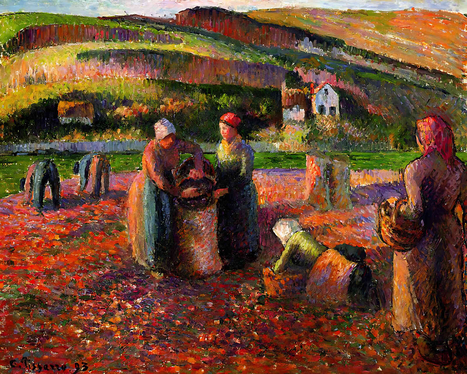 Potato Harvest Painting by Camille Pissarro 8x10" Art Print - Restored