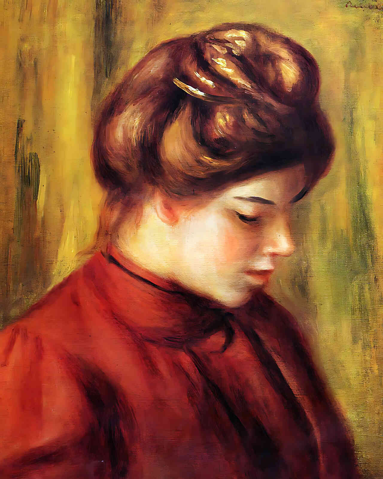 Profile of a Woman in a Red Blouse by Pierre-Auguste Renoir 8x10" Art Print