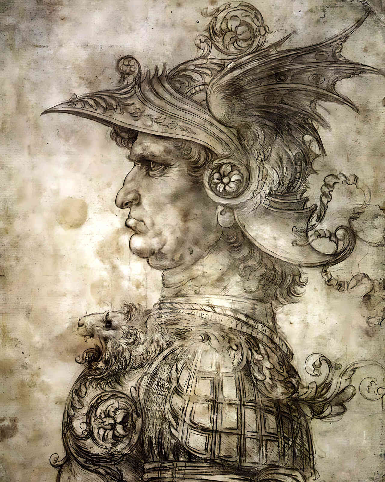 Profile of a Warrior in Helmet Painting by Leonardo da Vinci 8x10" Art Print
