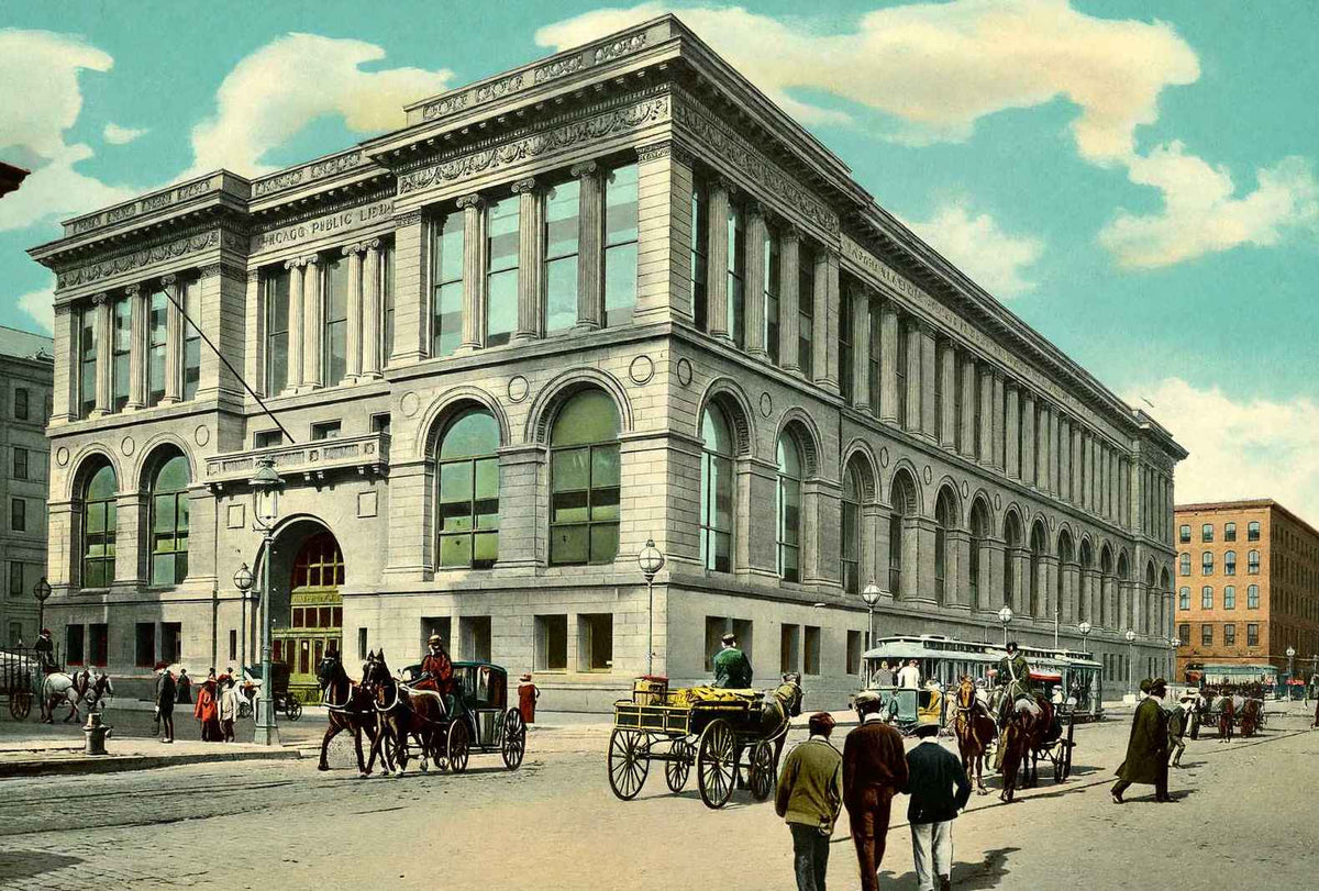 Public Library Chicago in 1905 Vintage Print (7 Sizes) - Restored