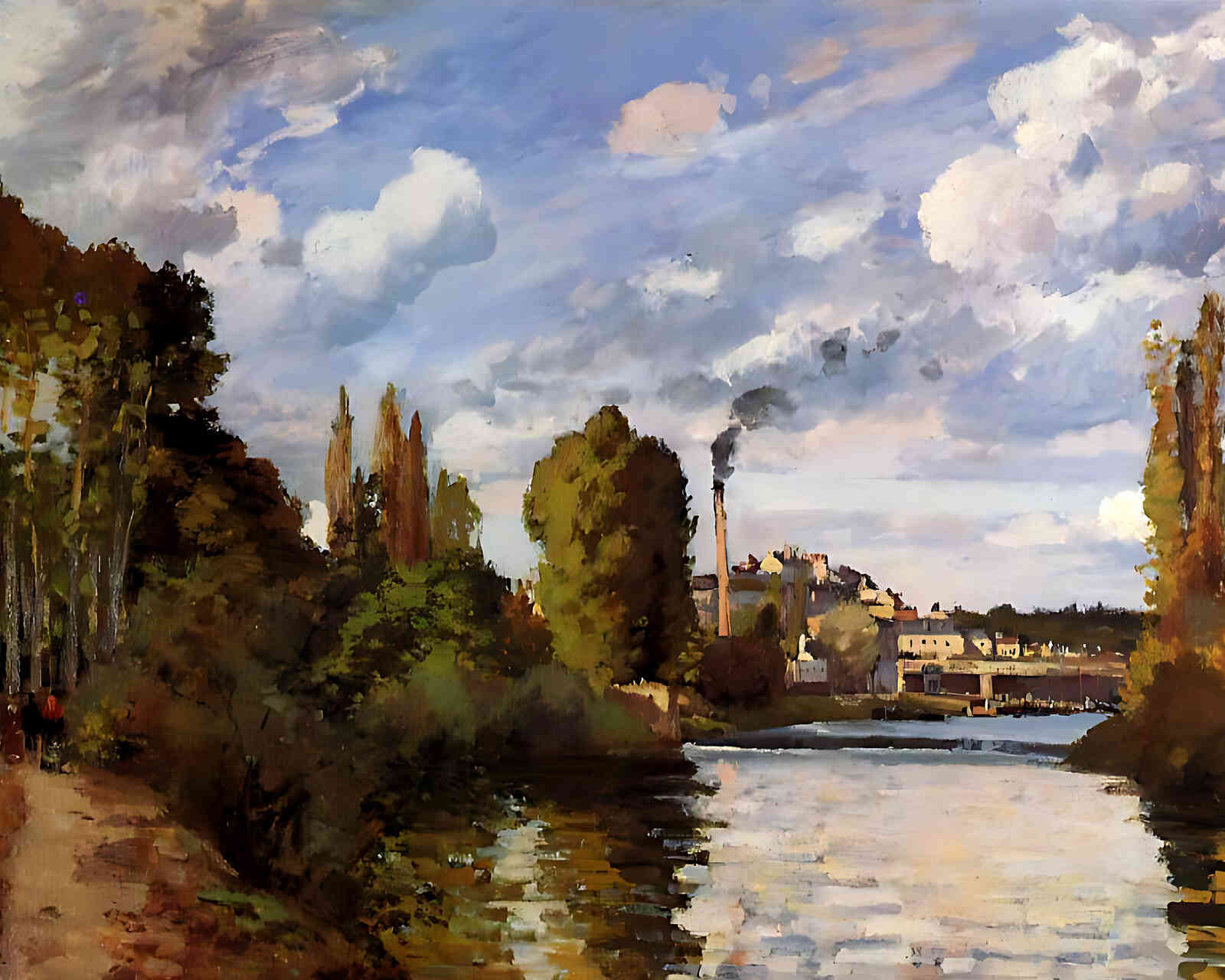 Riverbanks in Pontoise Painting by Camille Pissarro 8x10" Art Print - Restored