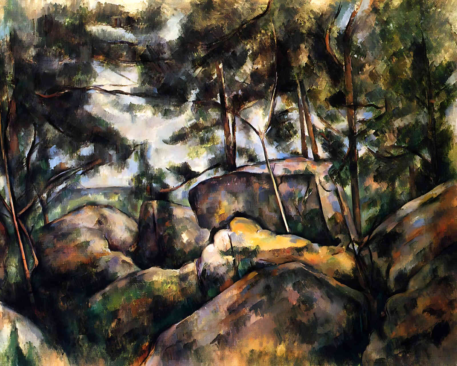 Rocks at Fountainebleau Painting by Paul Cezanne 8x10" Art Print (Premium Print)