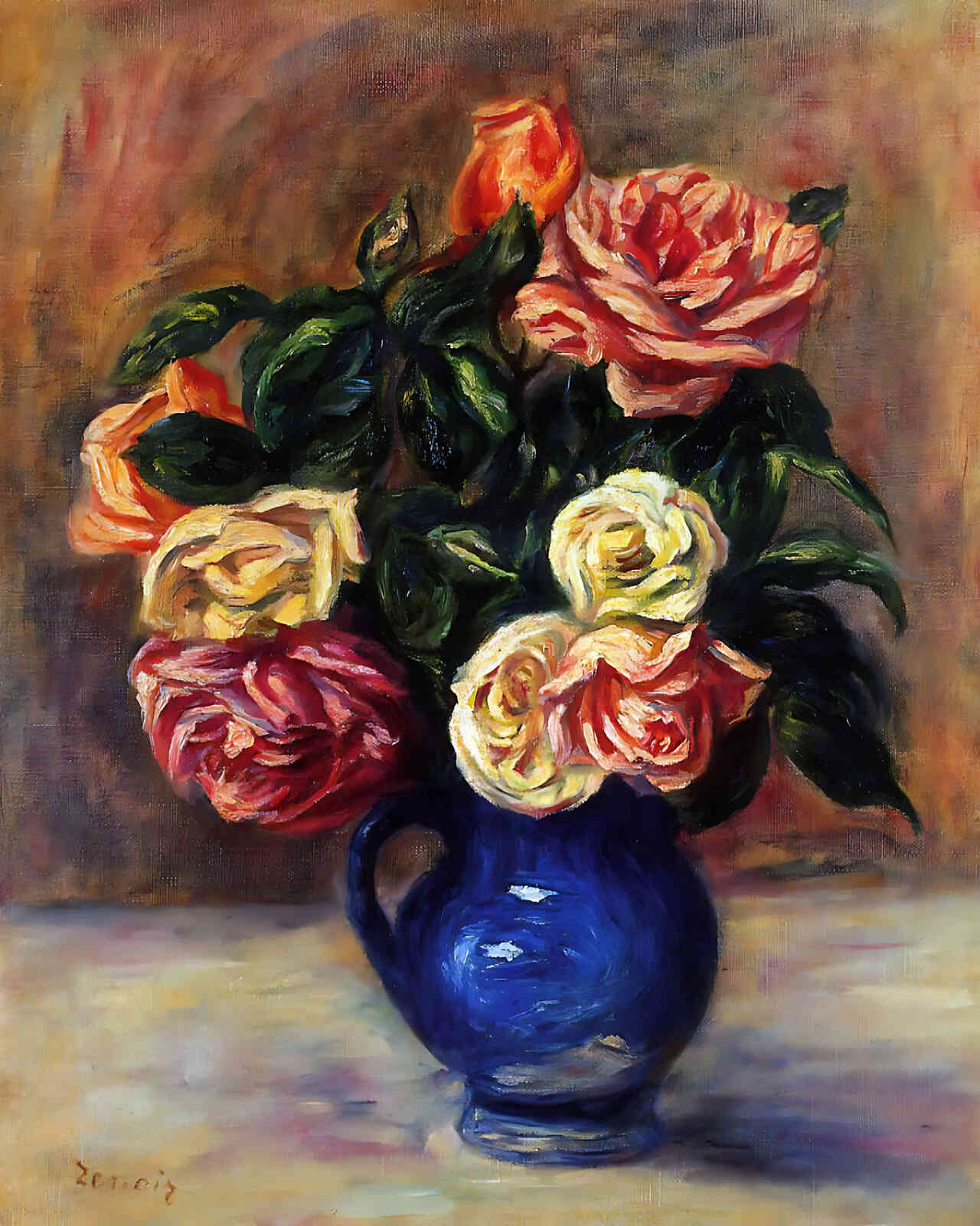 Roses in a Blue Vase Painting by Pierre-Auguste Renoir 8x10" Art Print