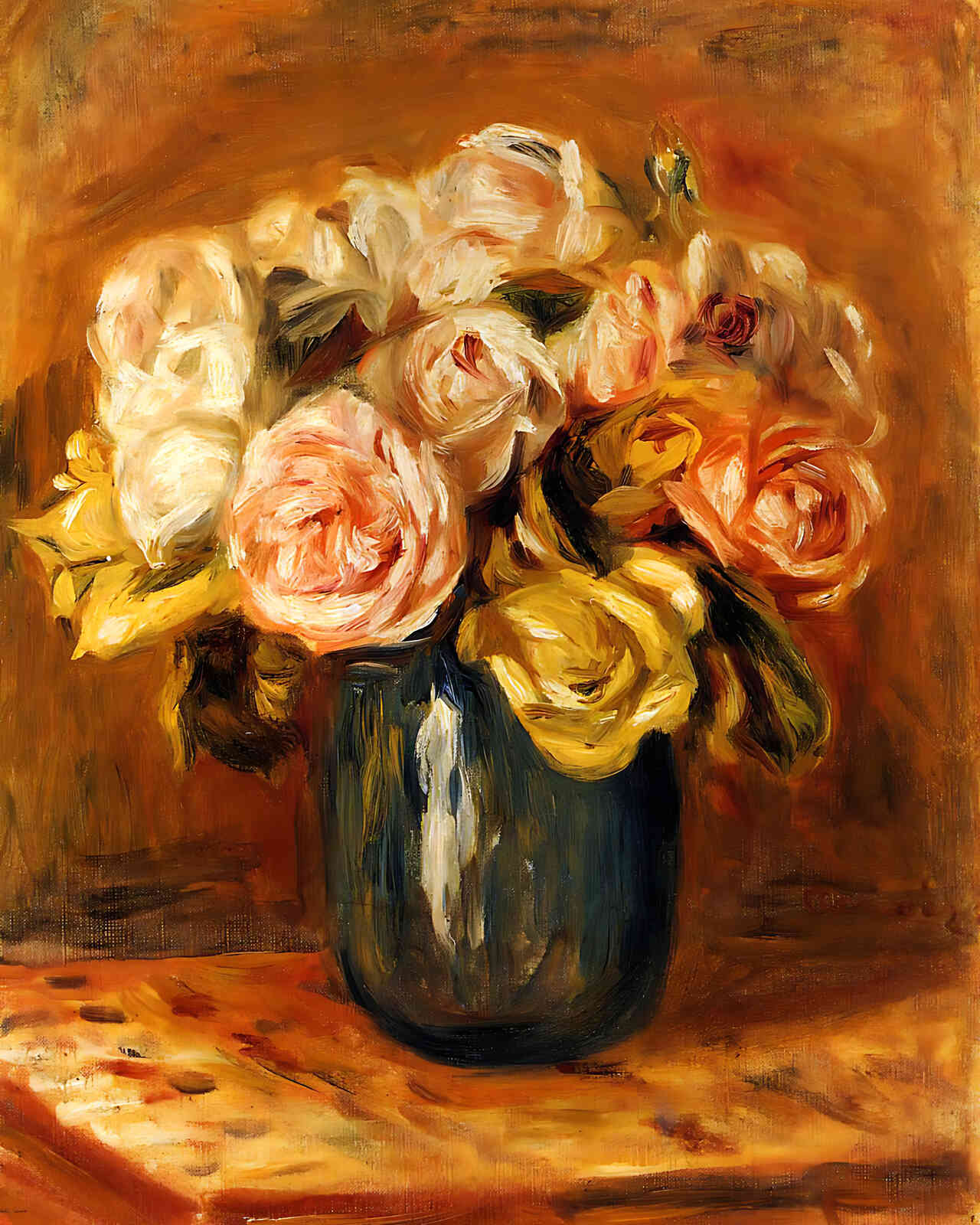Roses in a Blue Vase () Painting by Pierre-Auguste Renoir 8x10" Art Print