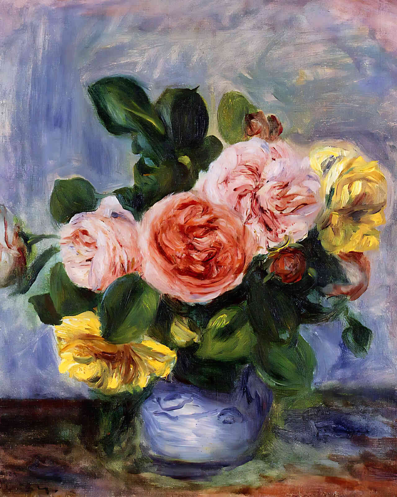 Roses in a Vase () Painting by Pierre-Auguste Renoir 8x10" Art Print - Restored