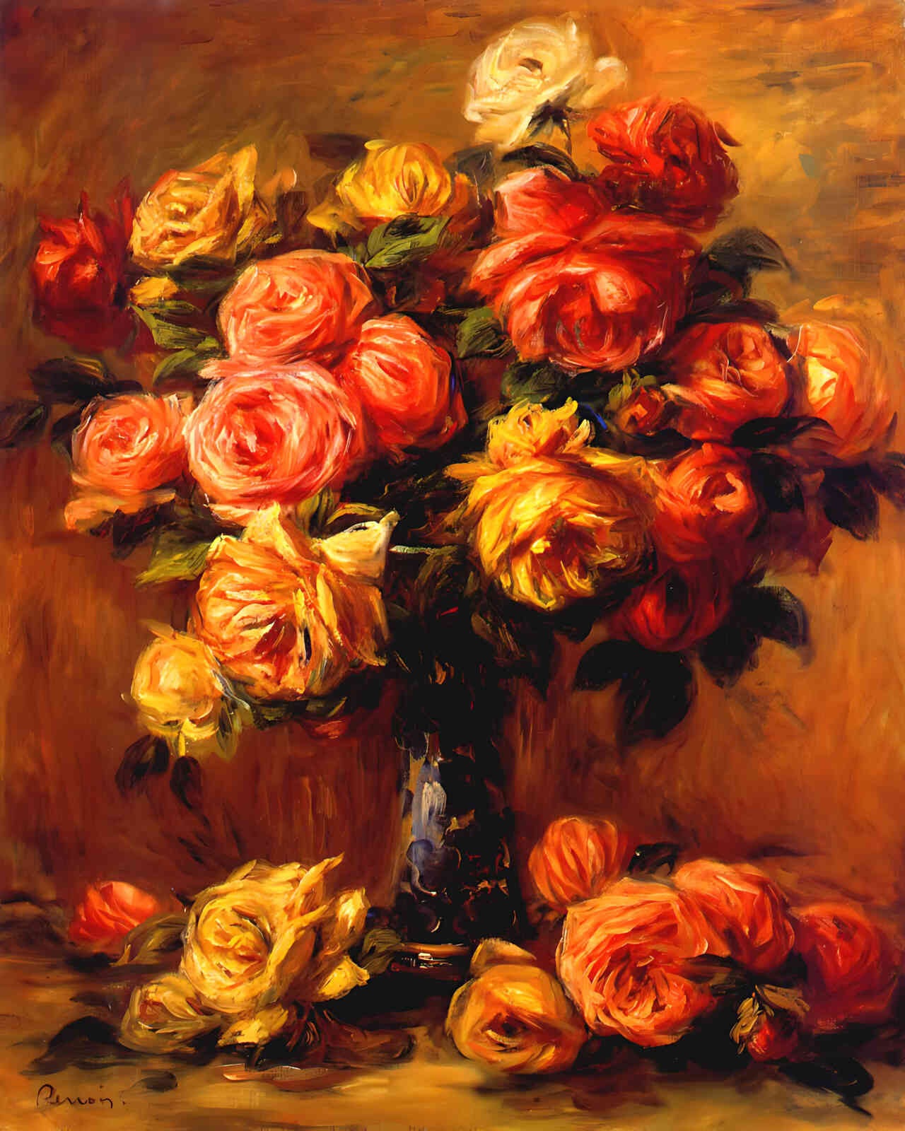Roses in a Vase () Painting by Pierre-Auguste Renoir 8x10" Art Print - Restored