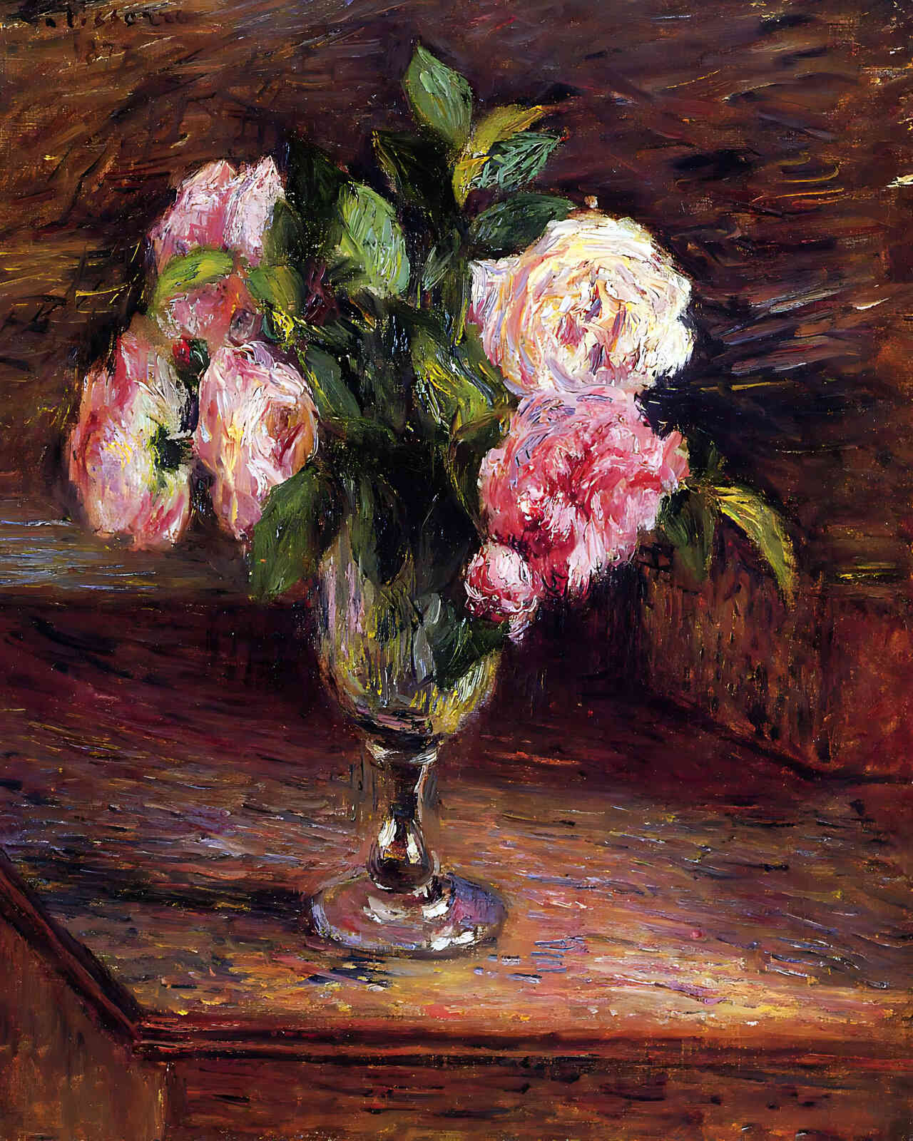 Roses in a Glass Painting by Camille Pissarro 8x10" Art Print (Archival Paper)