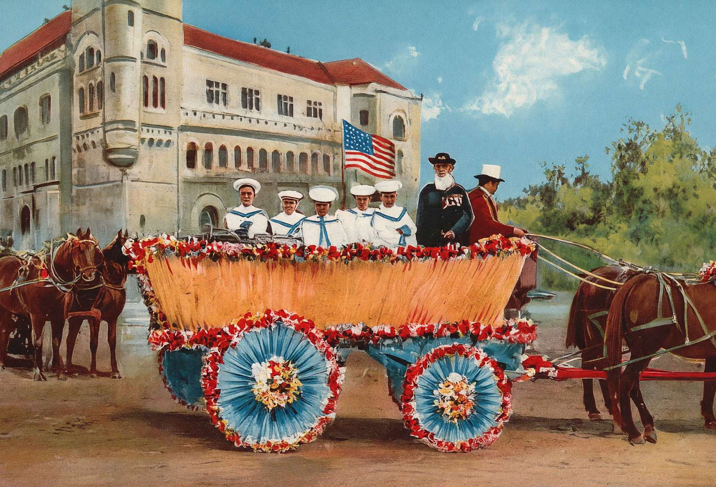 Floats in Battle of Flowers Parade in 1907 Vintage Print (7 Sizes)