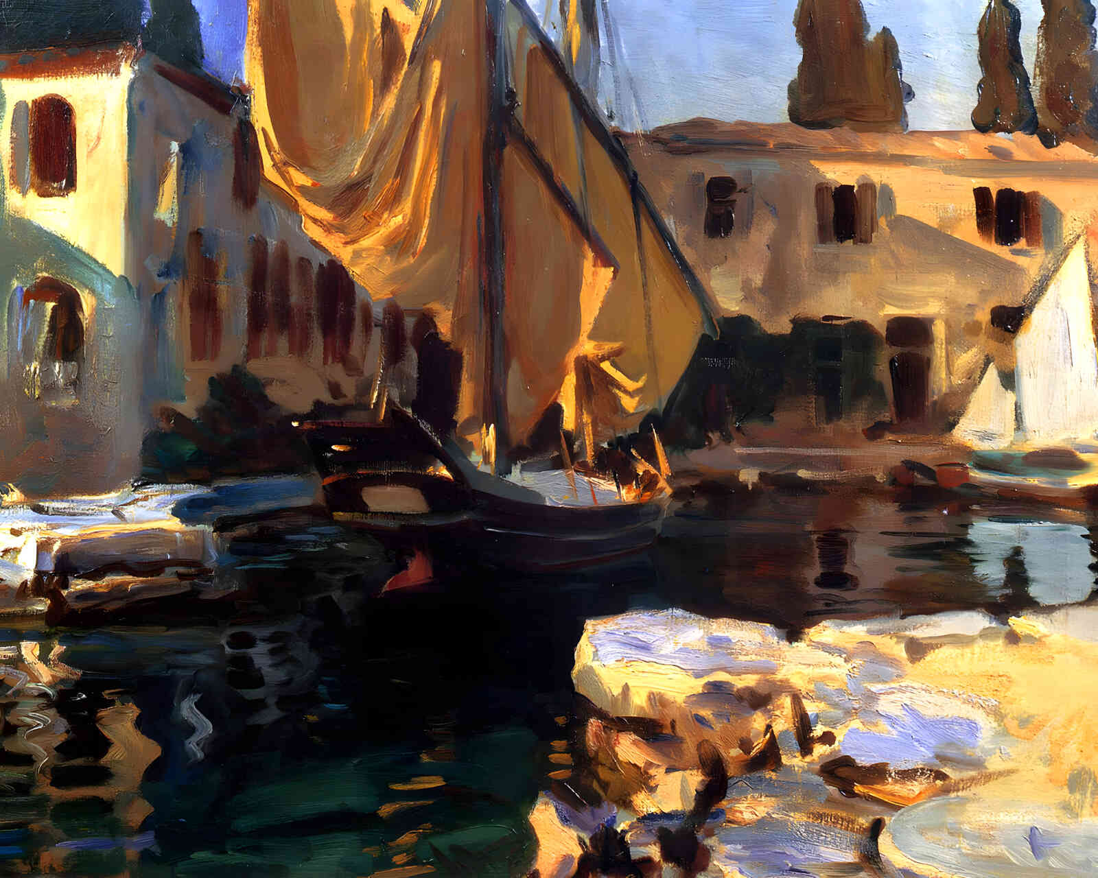 San Vigilio. a Boat with Golden Sail 1913 Painting by John Singer Sargent 8x10" Art Print