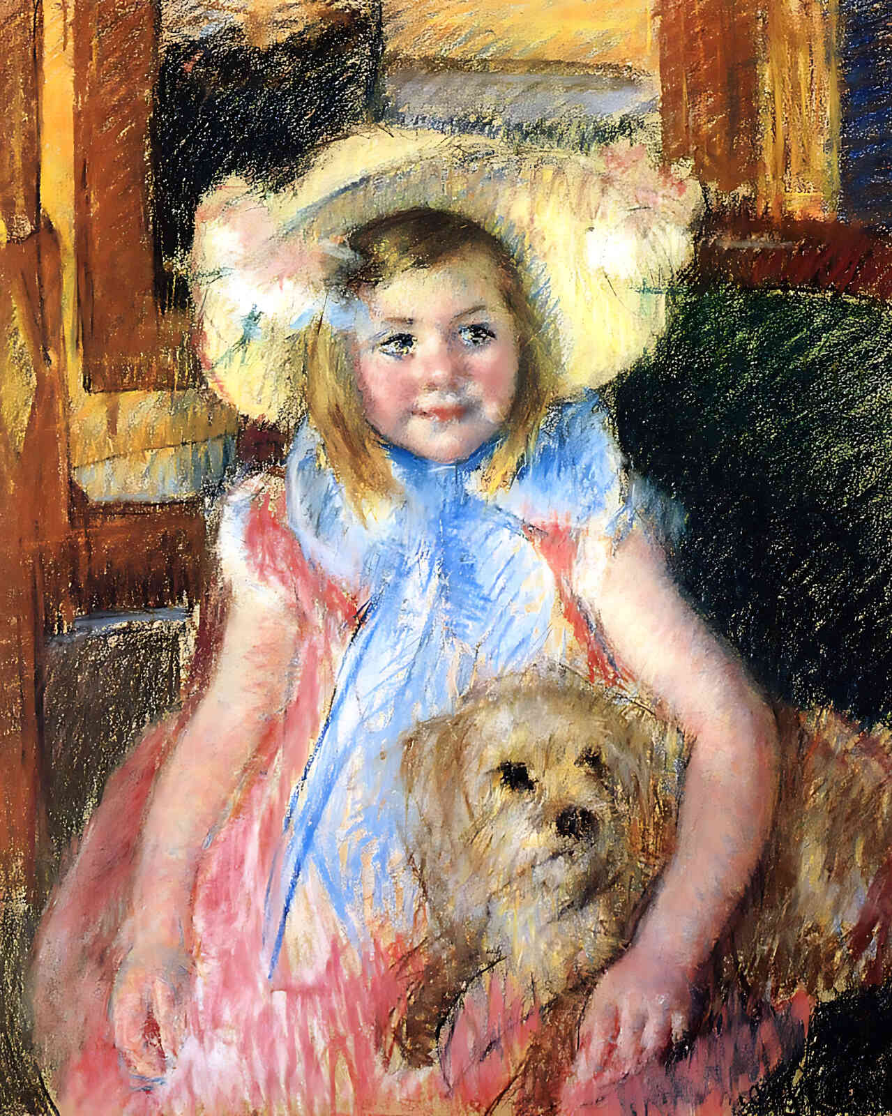 Sara in a Large Flowered Hat Looking Right Holding Her Dog 8x10" Print