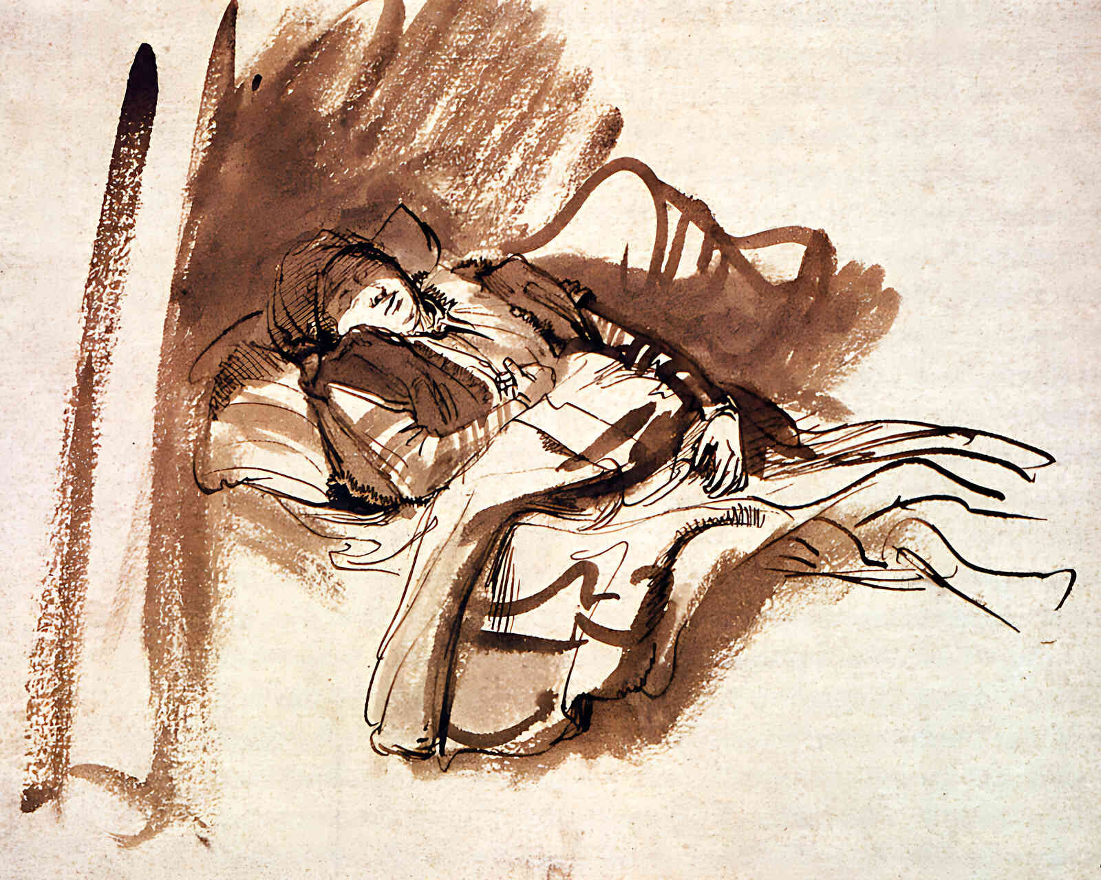 Saskia Asleep in Bed Painting by Rembrandt 8x10" Art Print - Premium Quality