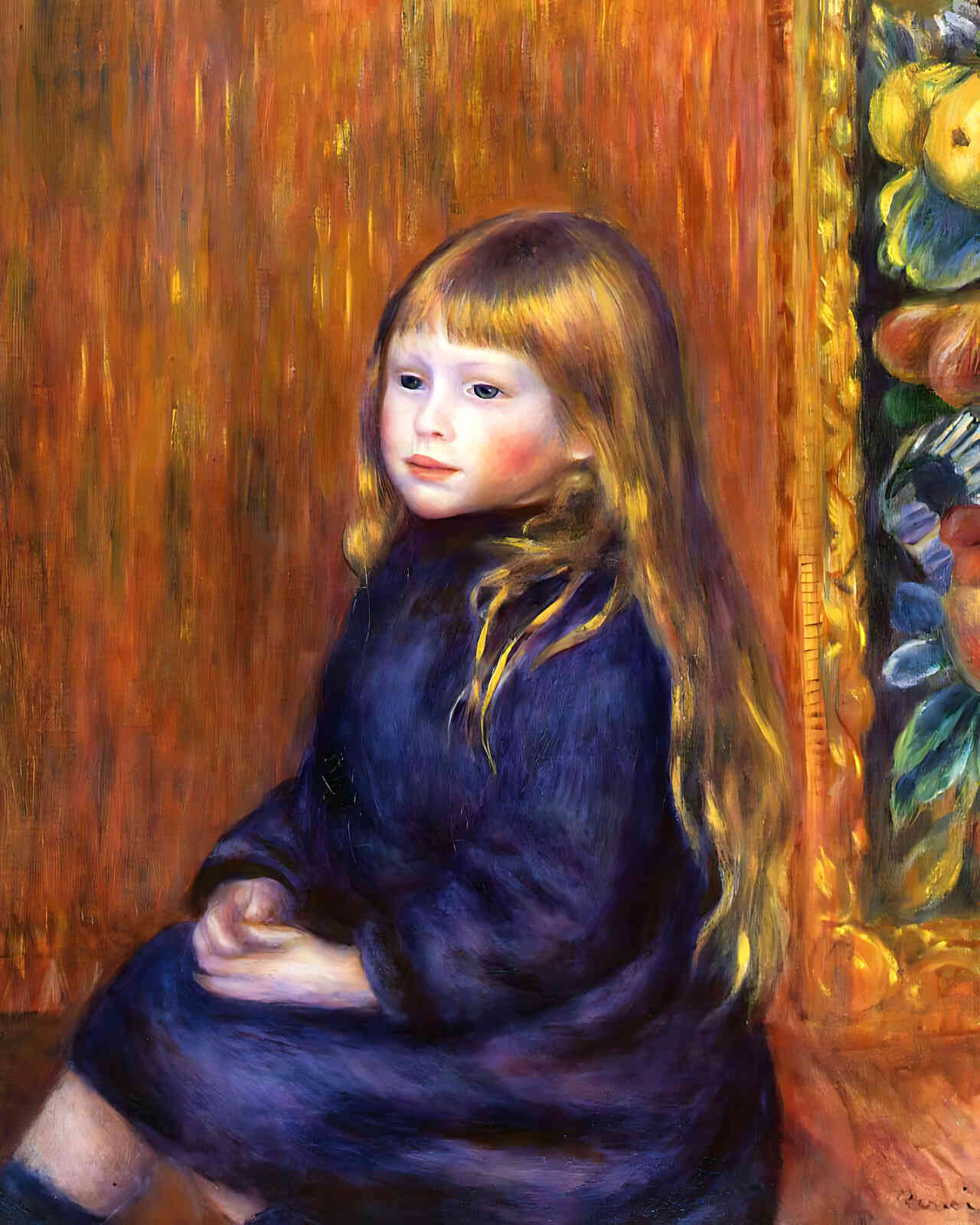 Seated Child in a Blue Dress Painting by Pierre-Auguste Renoir 8x10" Art Print