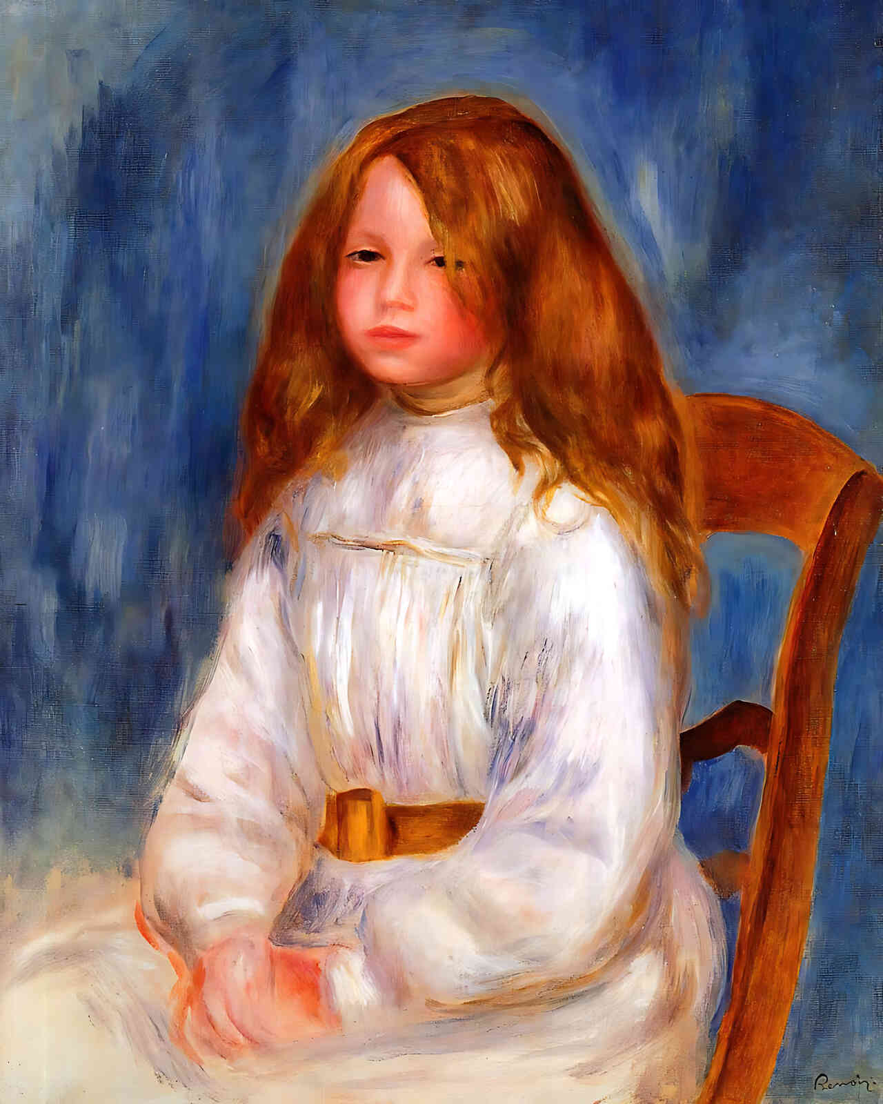 Seated Little Girl with a Blue Background by Pierre-Auguste Renoir 8x10" Print