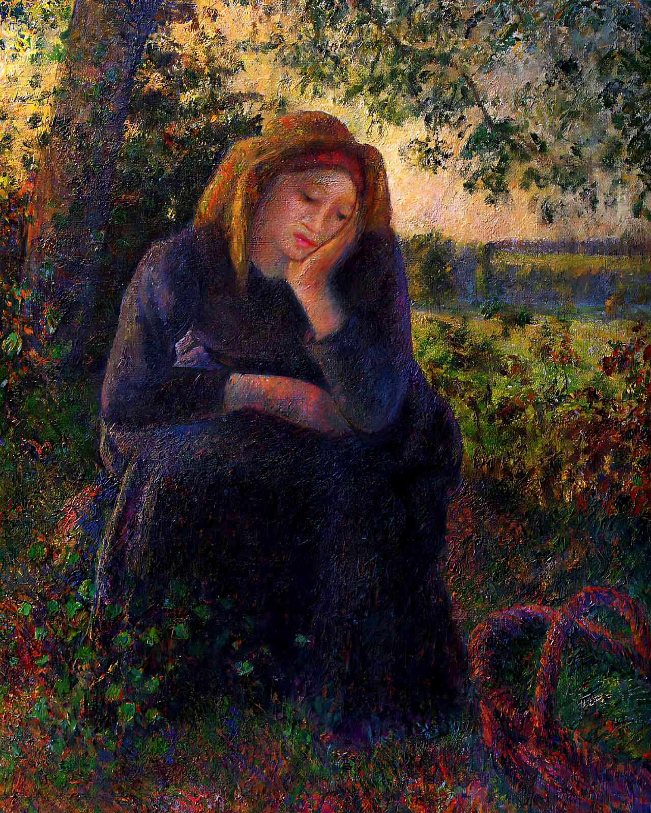 Seated Peasant Painting by Camille Pissarro 8x10" Art Print (Archival Paper)