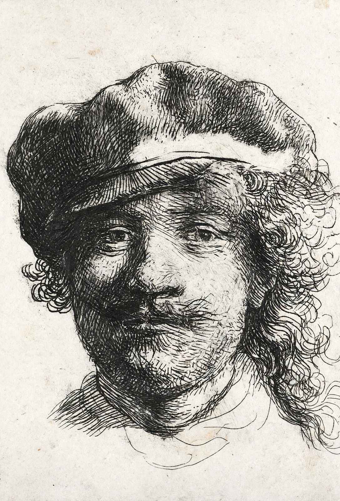 Self-Portrait Wearing a Soft Cap Full Face, Head 1634 Rembrandt Print (6 Sizes)