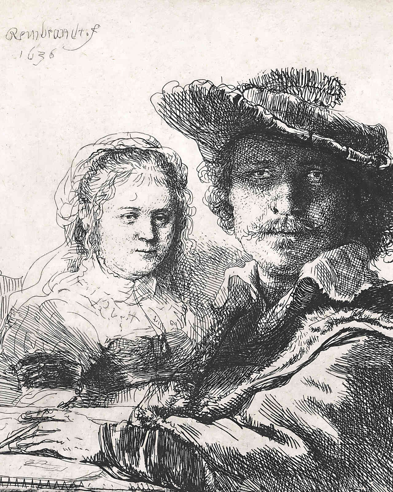 Self-Portrait with Saskia Painting by Rembrandt 8x10" Art Print (High Quality)