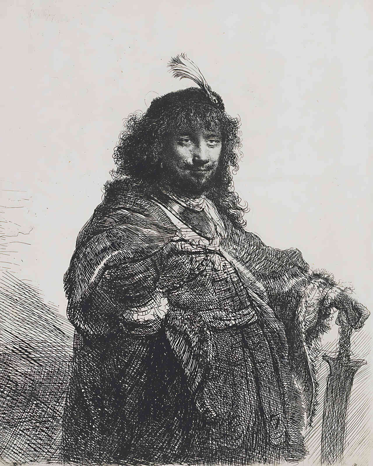 Self-Portrait with Plumed Cap and Lowered Sabre by Rembrandt 8x10" Art Print