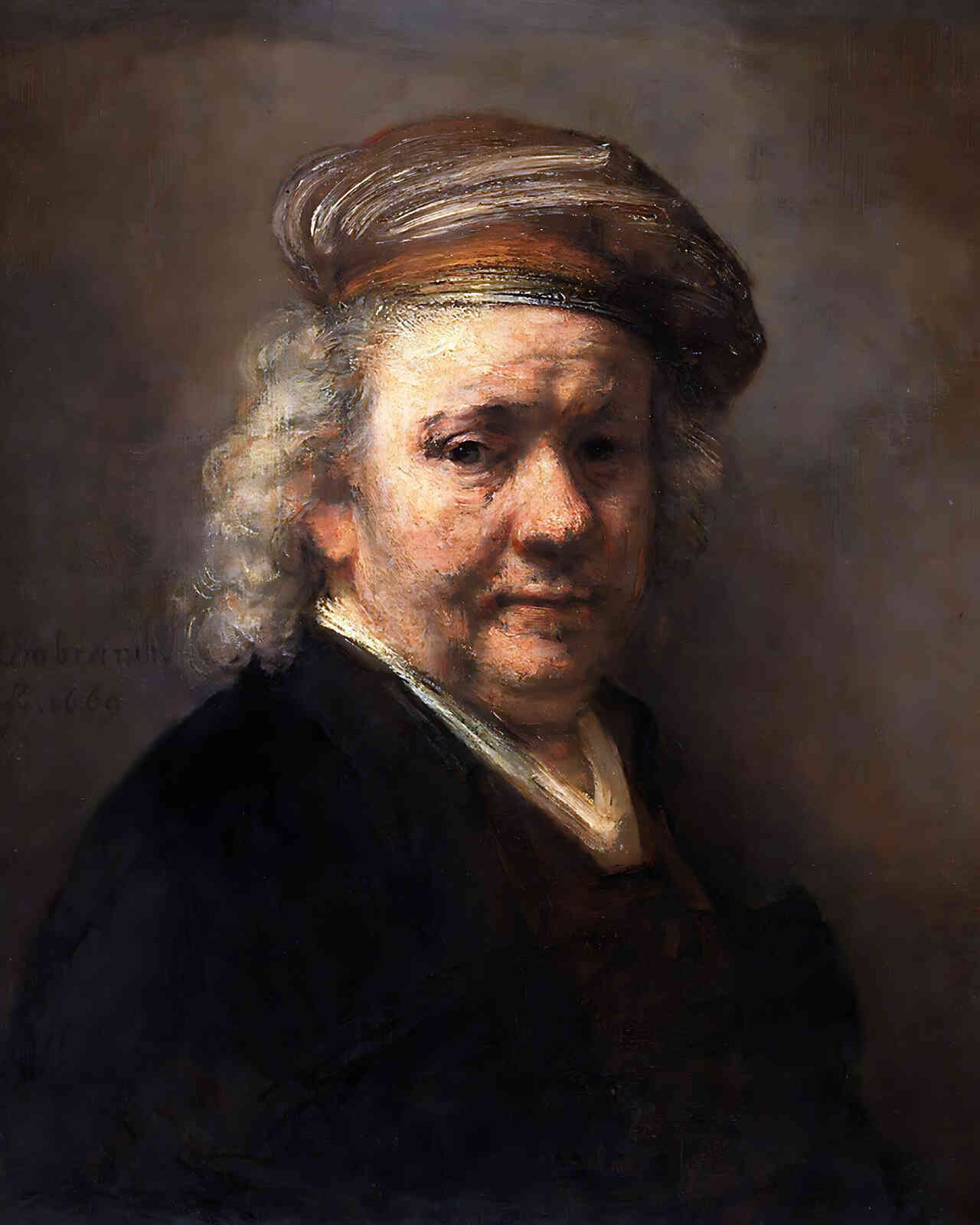 Self-Portrait Painting by Rembrandt 8x10" Art Print - Restored