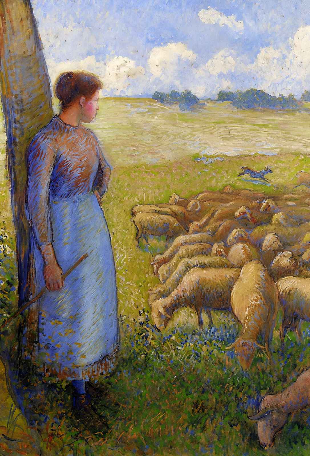 Shepherdess and Sheep 1887 Painting by Camille Pissarro Art Print (6 Sizes)