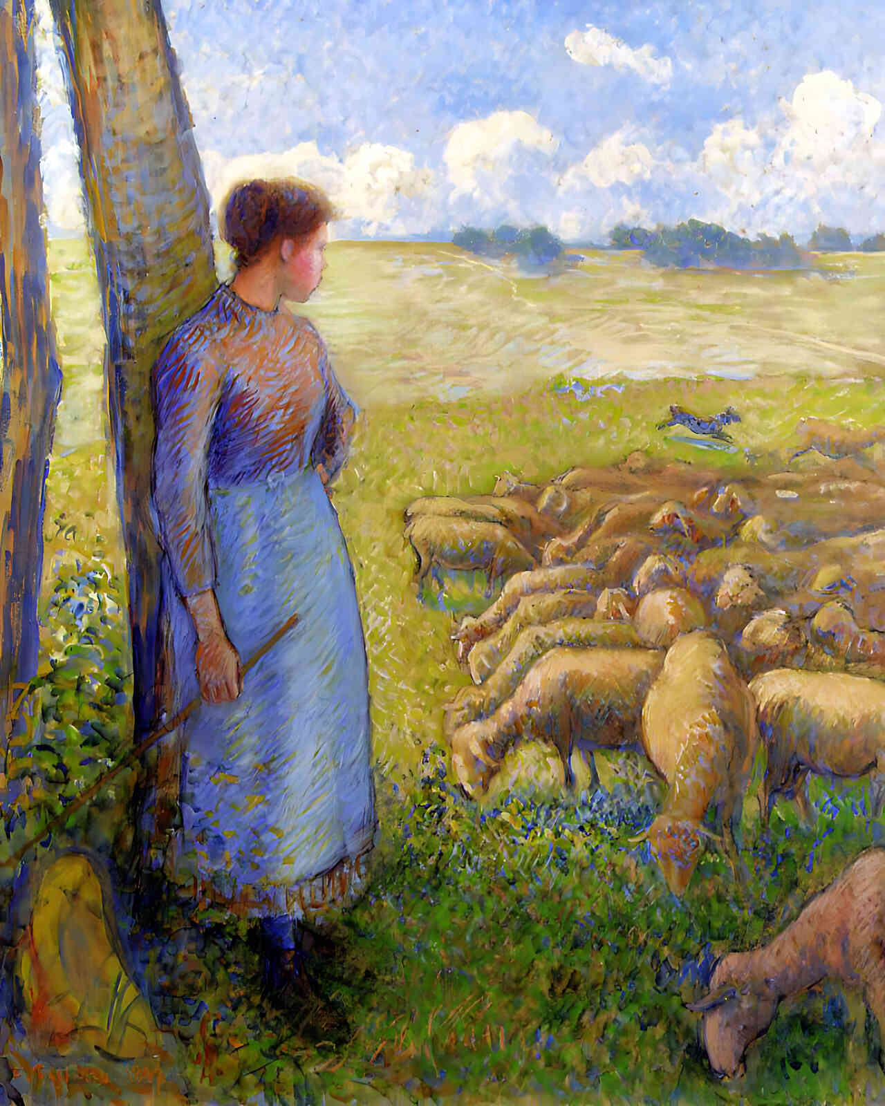 Shepherdess and Sheep Painting by Camille Pissarro 8x10" Art Print - Acid Free