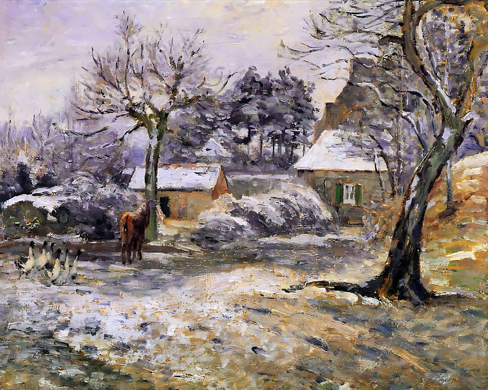 Snow at Montfoucault Painting by Camille Pissarro 8x10" Art Print (High Quality)