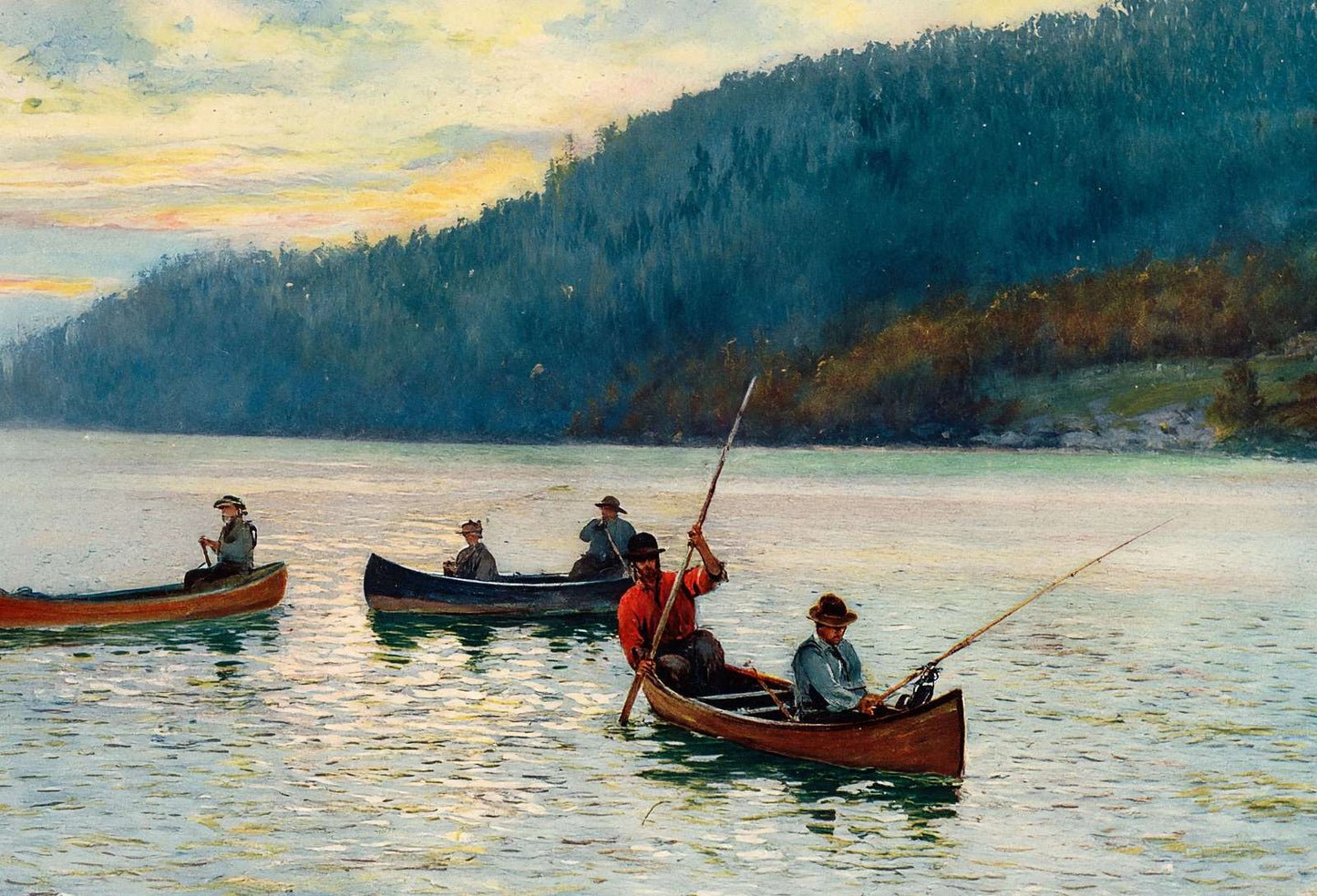 Sport on the Lake in the Maine Woods in 1907 Vintage Print (7 Sizes)