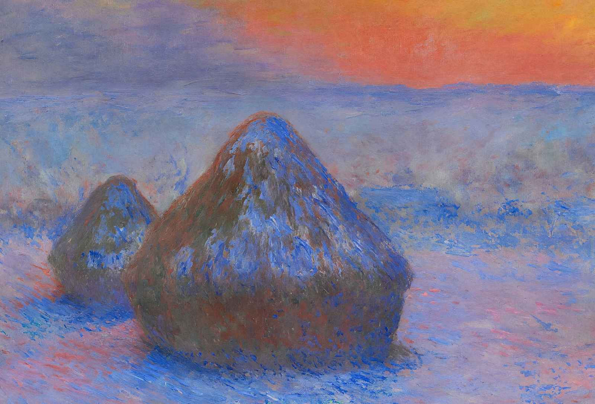 Stacks of Wheat (Sunset, Snow Effect) Art Print 1890 by Claude Monet (6 Sizes)